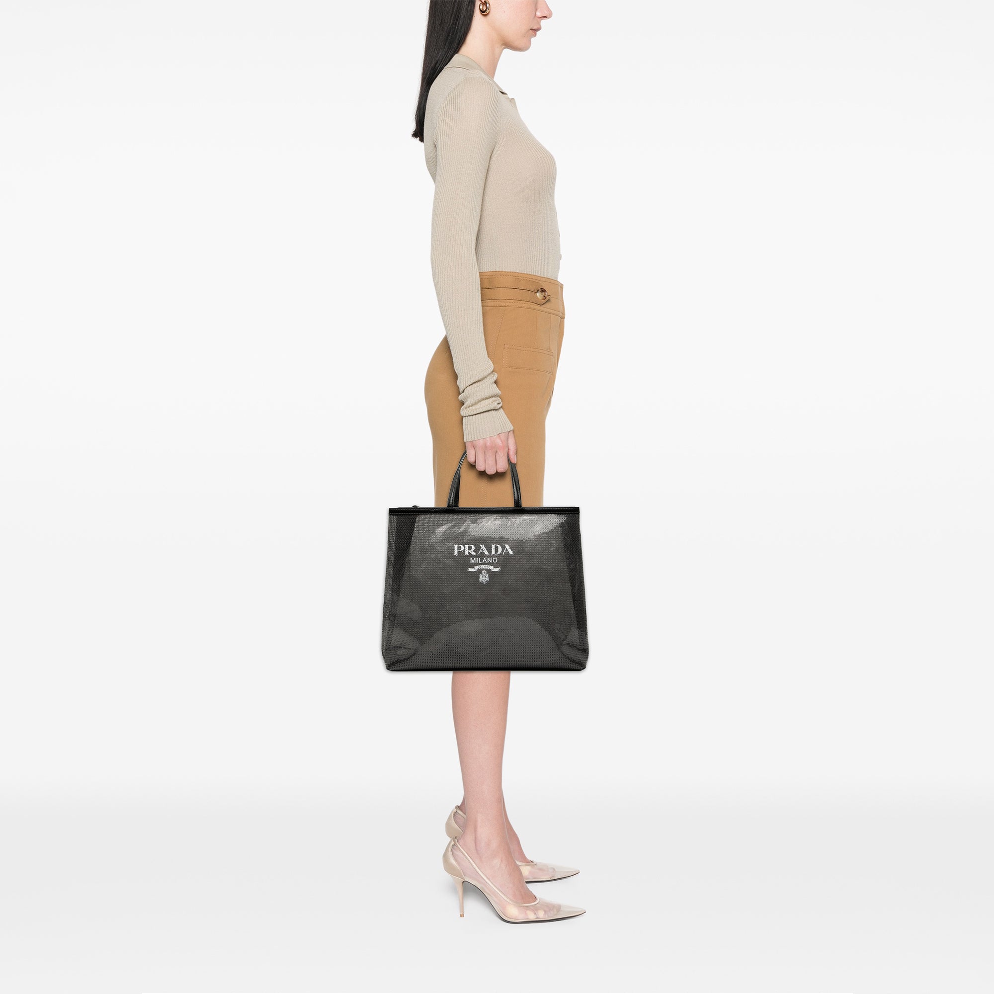 Large Sequined Mesh Logo Tote