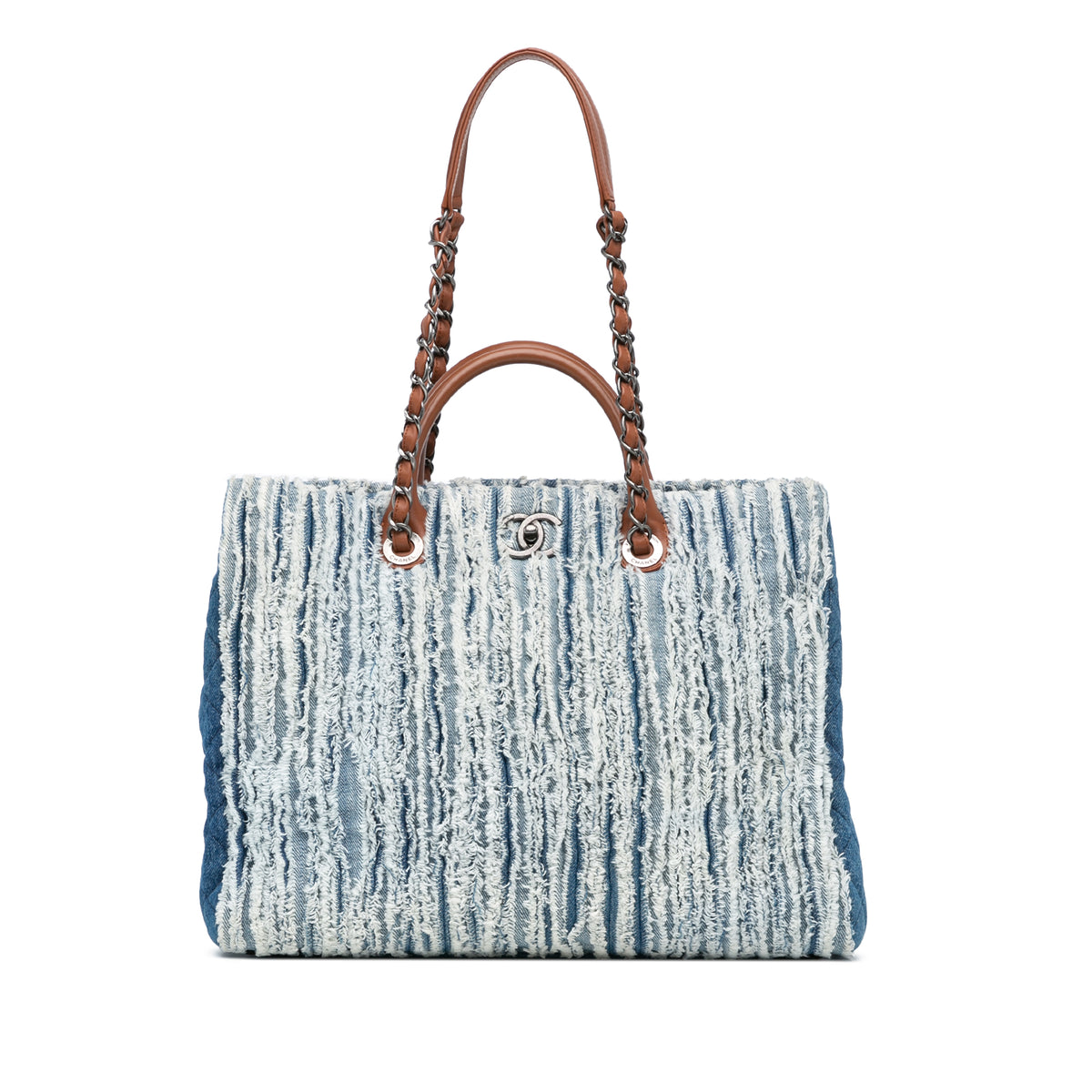 Large Fringed Denim Shopping Tote