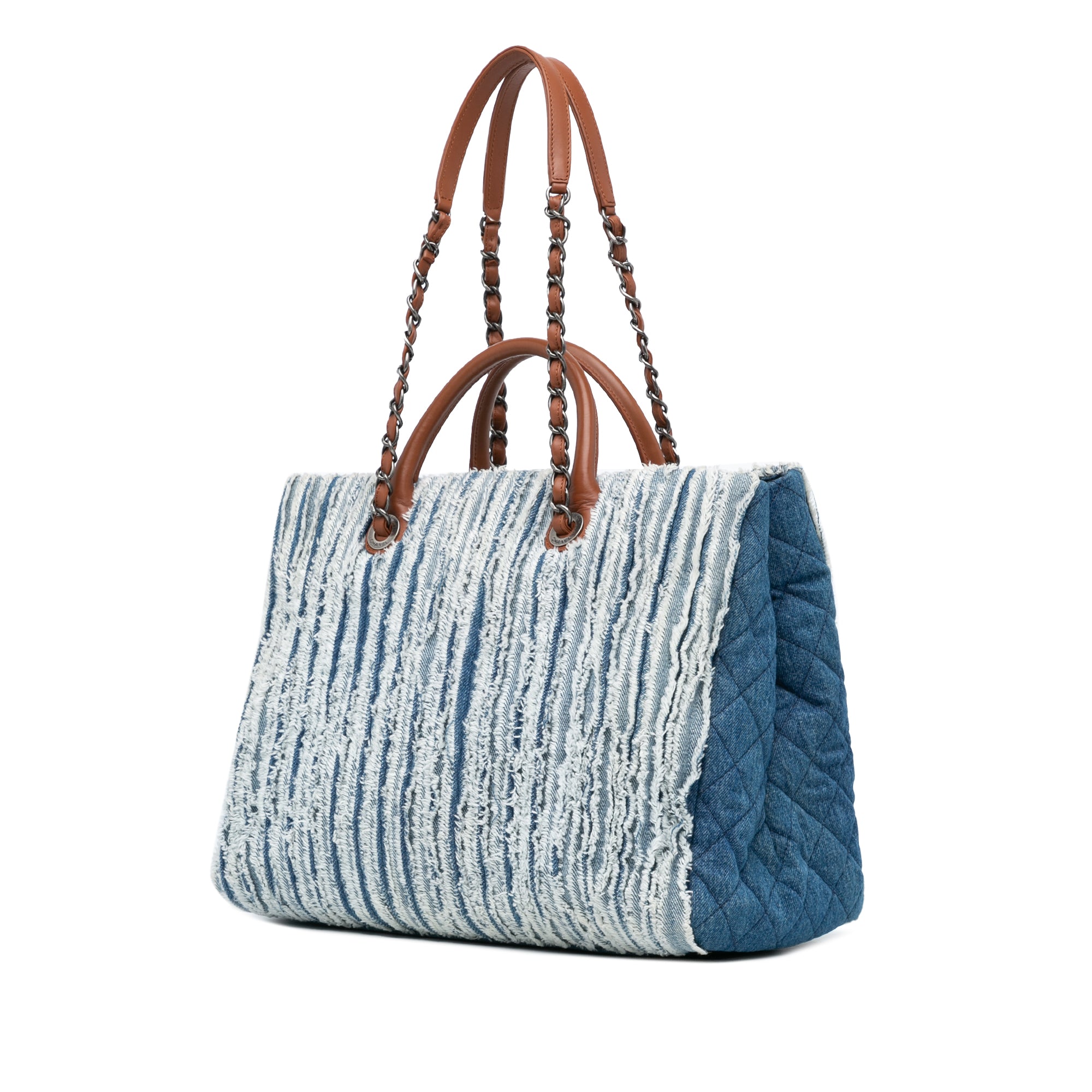 Large Fringed Denim Shopping Tote