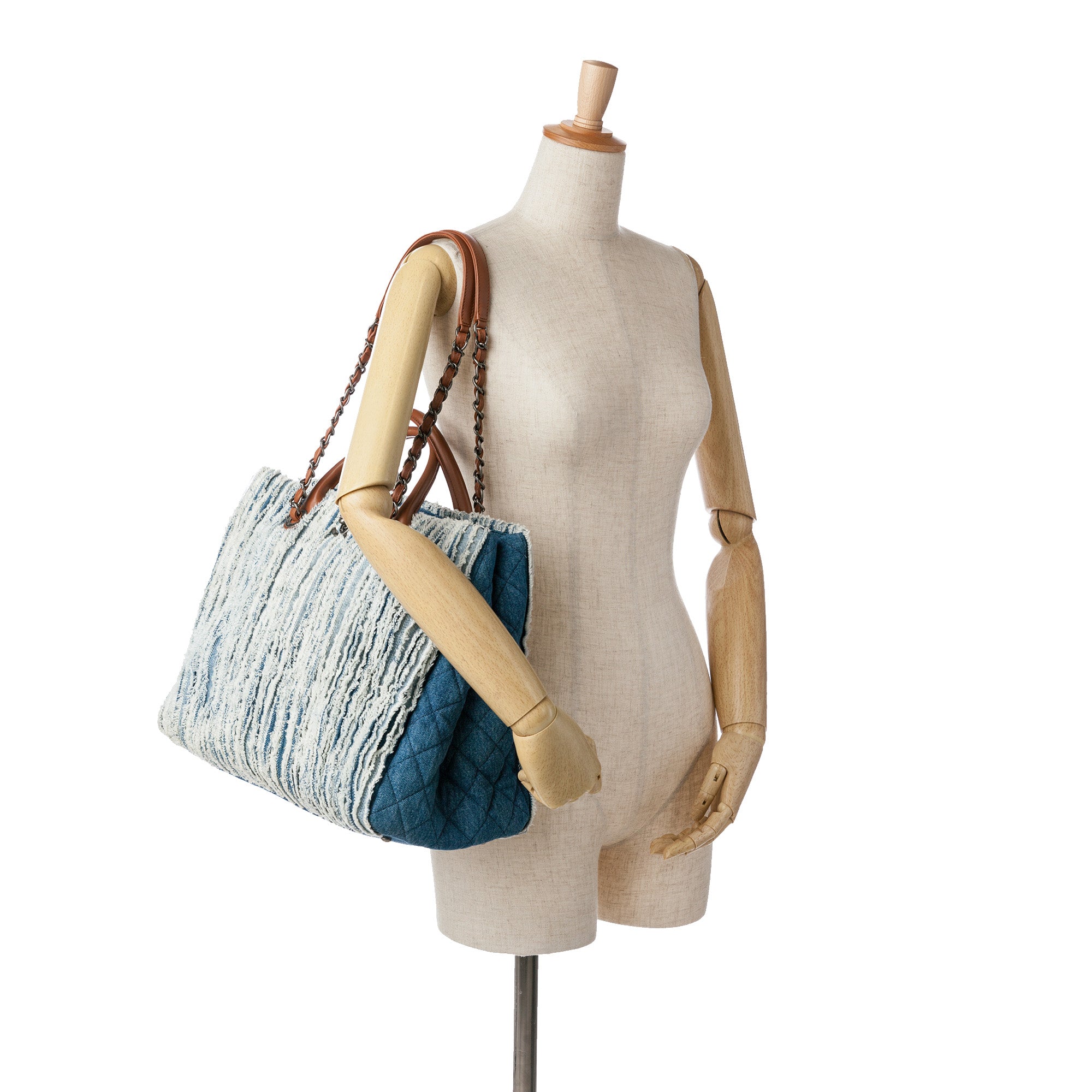 Large Fringed Denim Shopping Tote