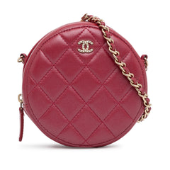 Quilted Lambskin Round Pearl Clutch with Chain_0