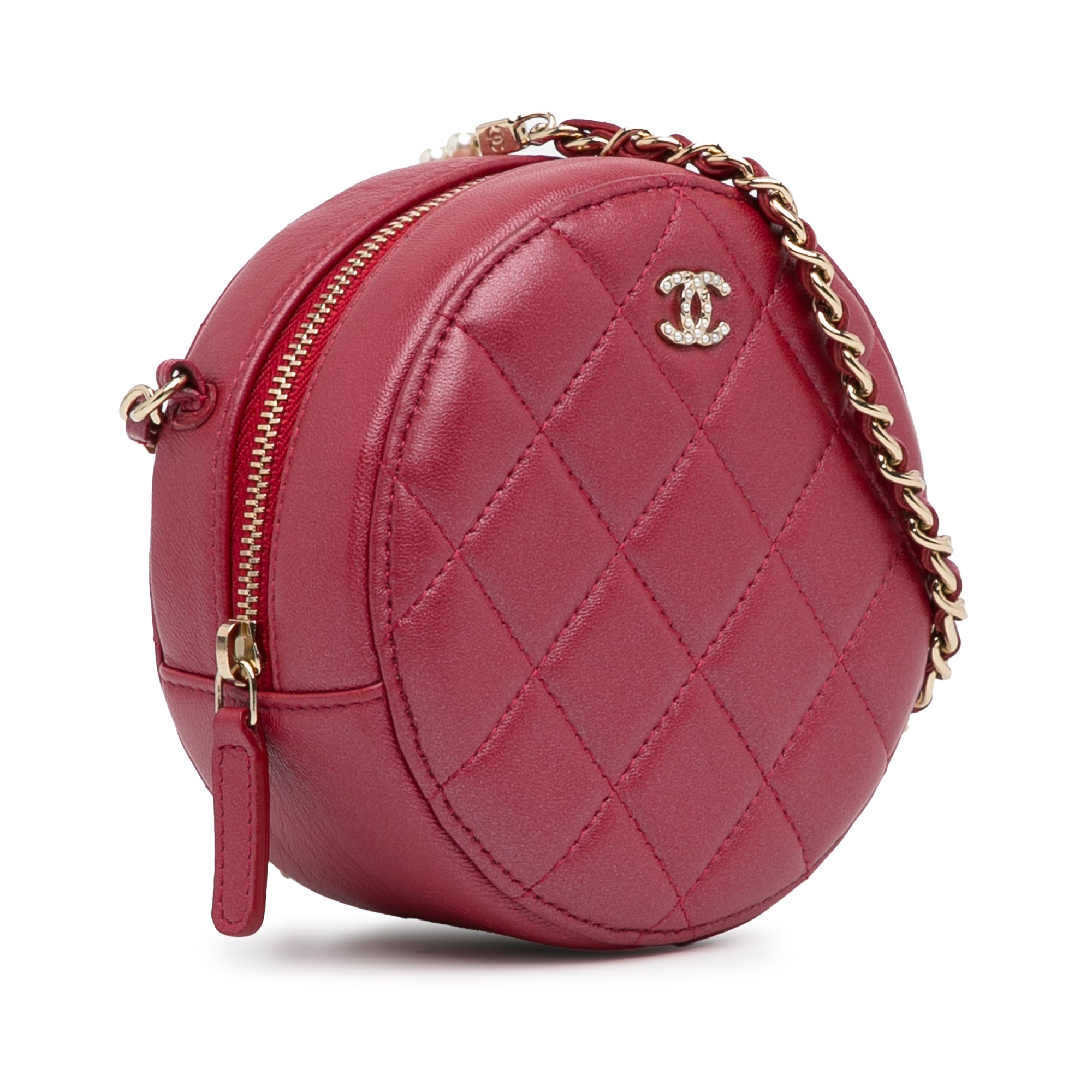 Quilted Lambskin Round Pearl Clutch with Chain_1