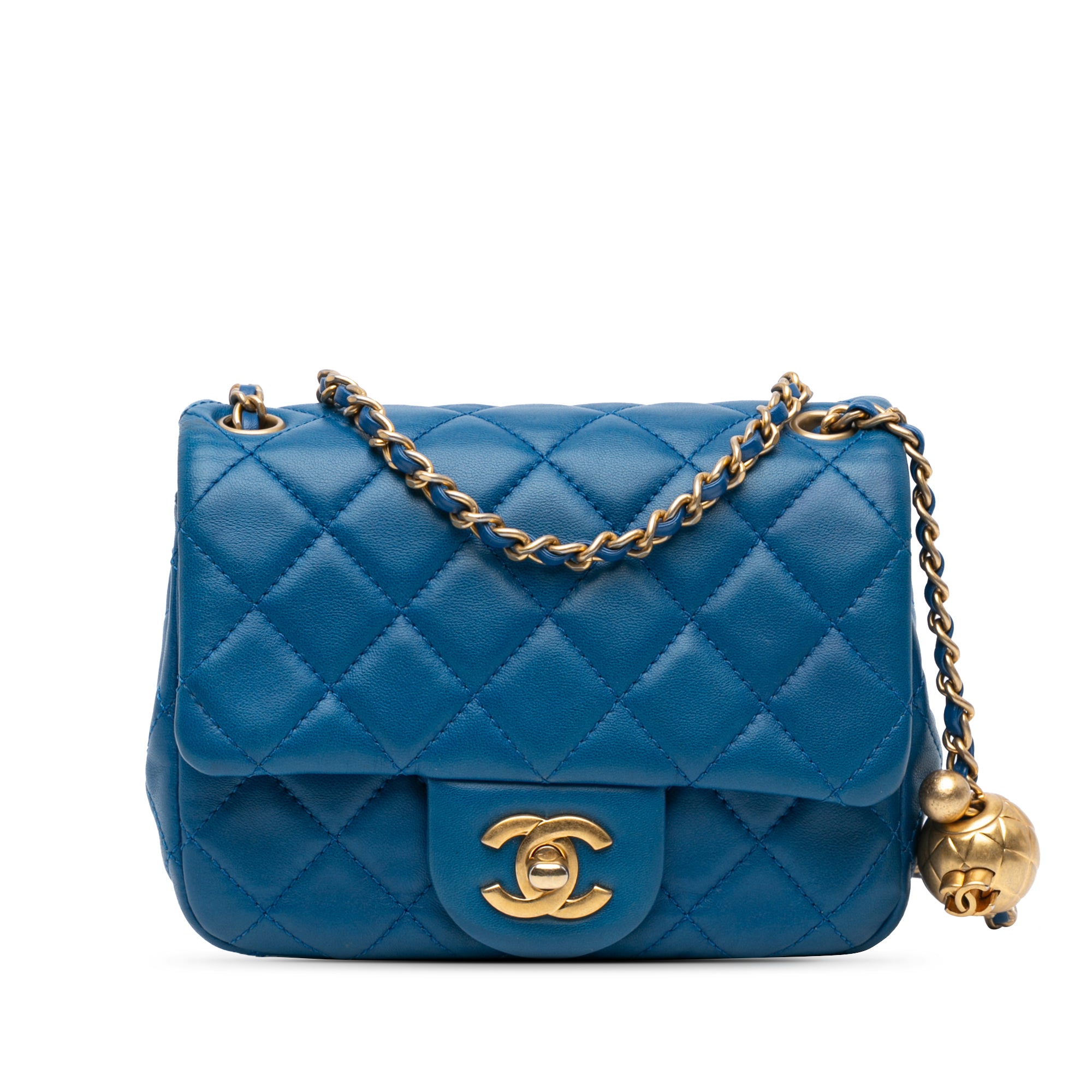 Mini Square Classic Lambskin Pearl Crush Single Flap