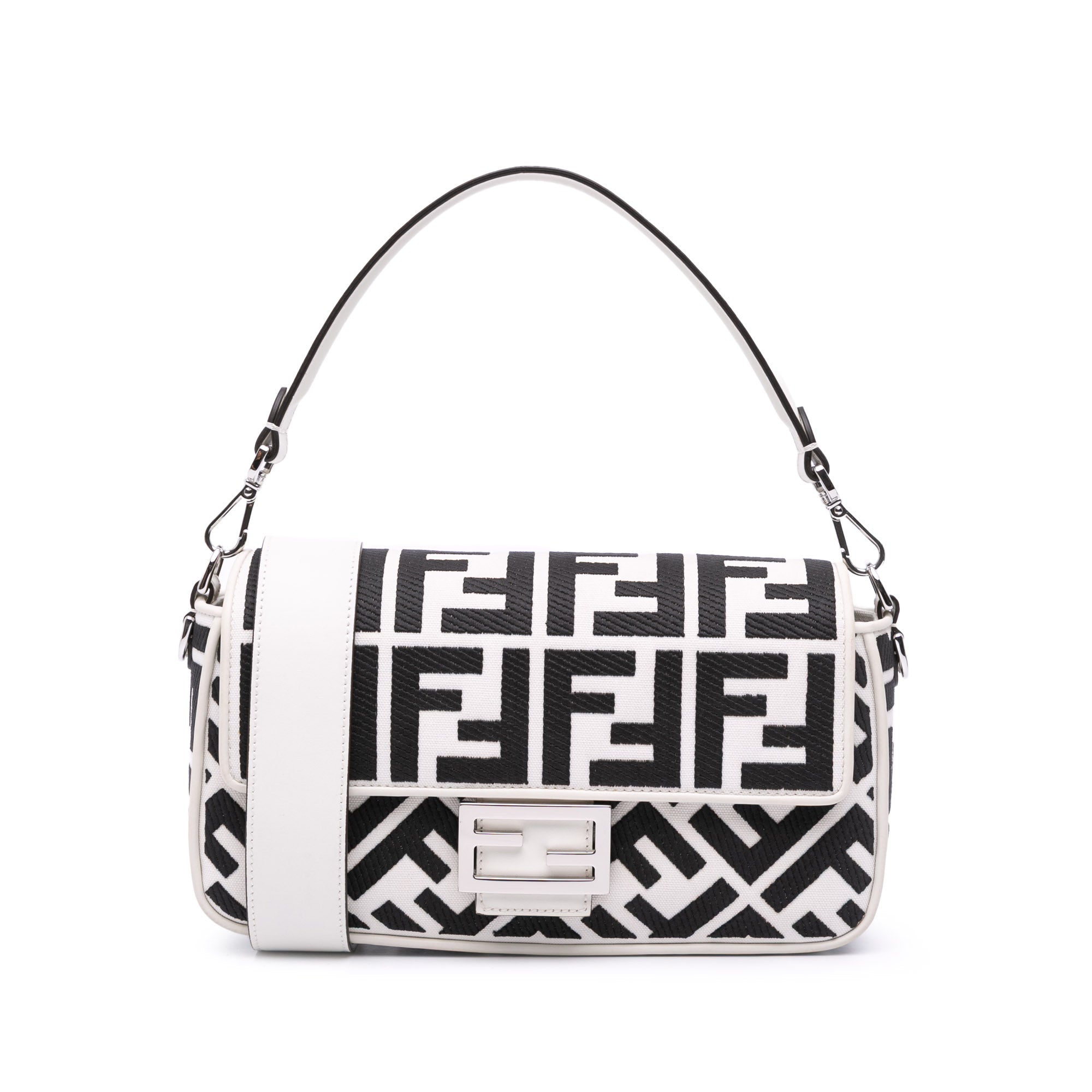 Zucca Embroidered Canvas Baguette Satchel