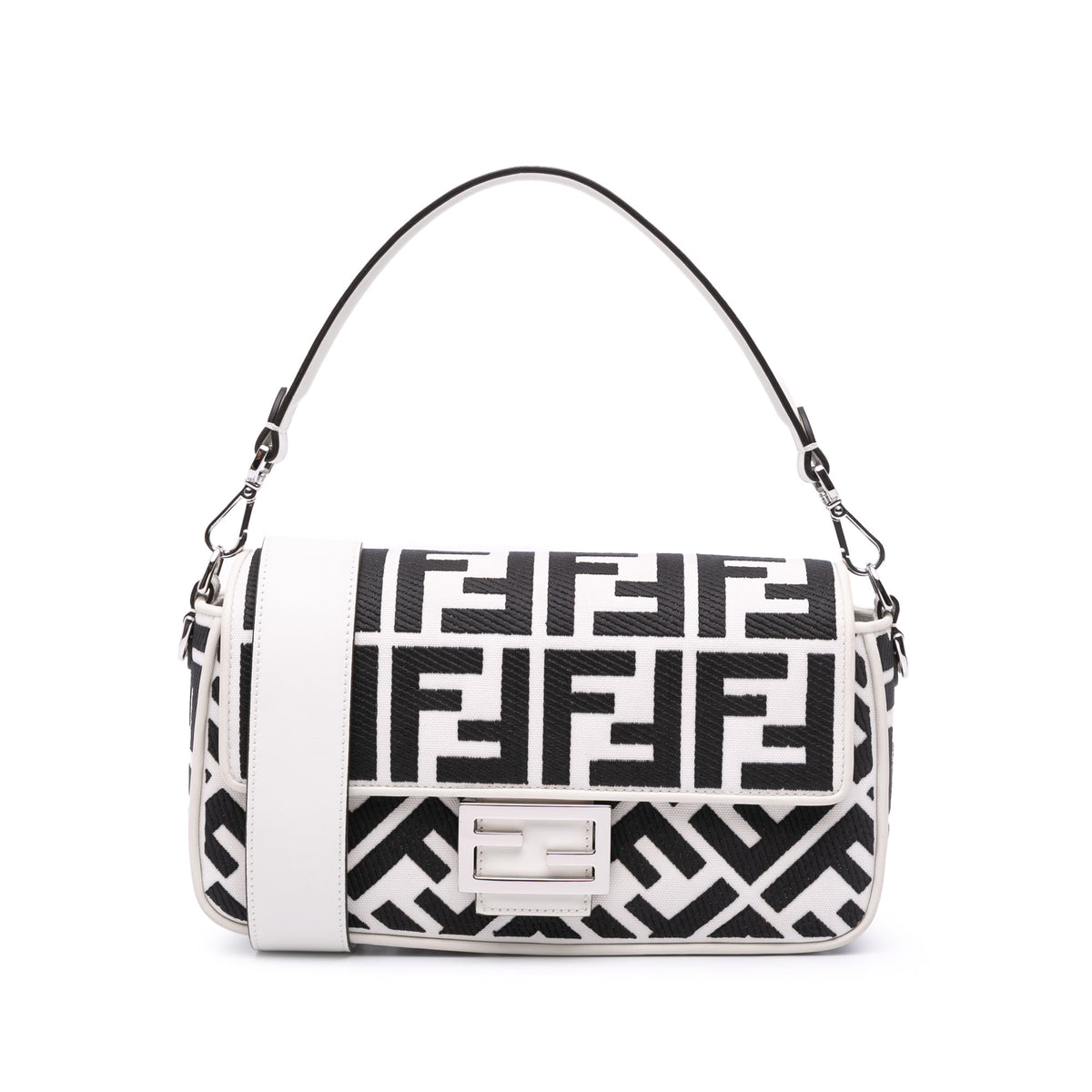 Zucca Embroidered Canvas Baguette Satchel