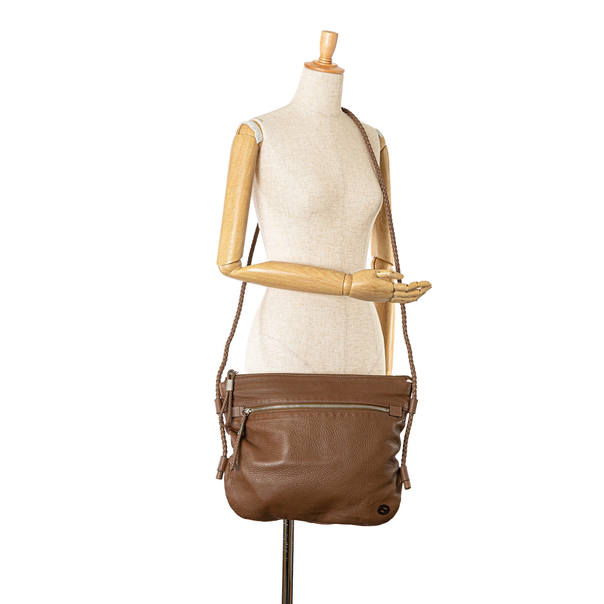 Medium Leather Interlocking G Braided Strap Crossbody