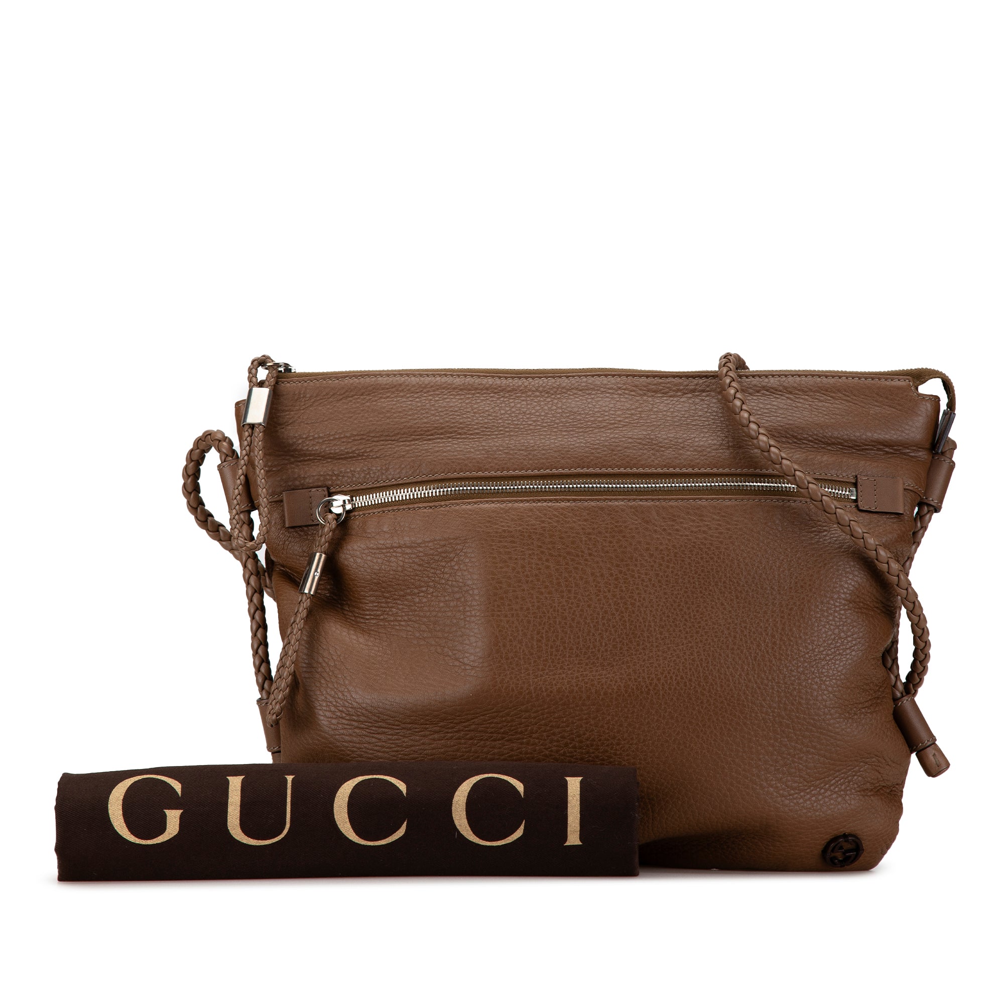 Medium Leather Interlocking G Braided Strap Crossbody