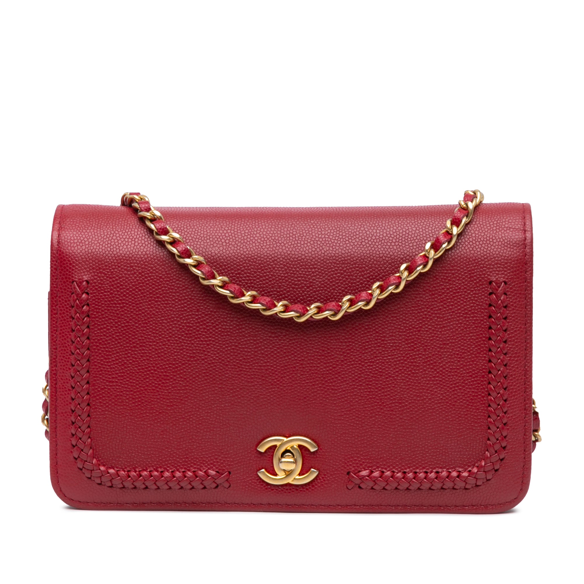 CC Caviar Braided Trim Wallet On Chain