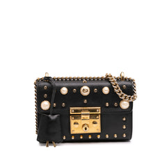 Small Pearl Studded Leather Padlock Crossbody