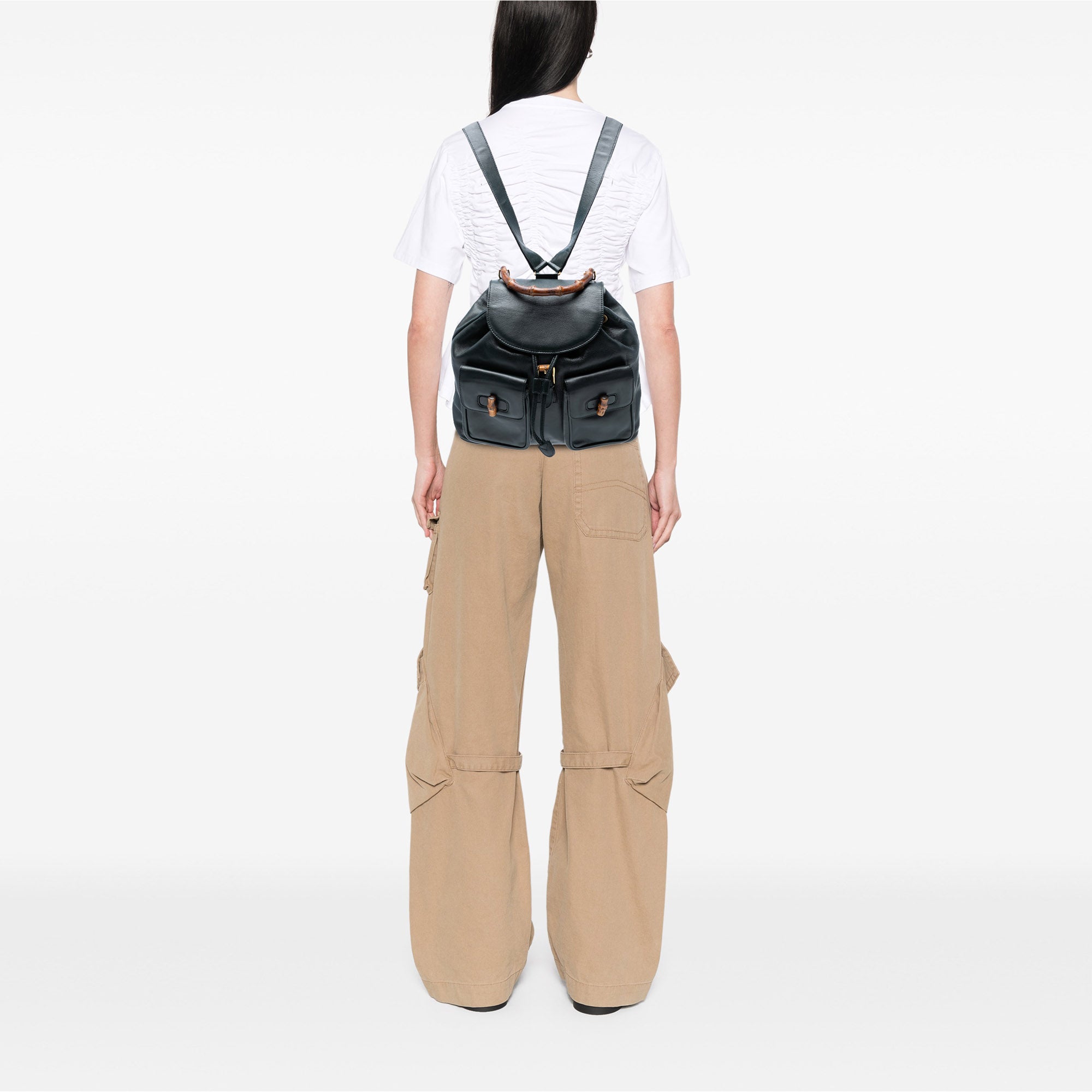 Calfskin Bamboo Drawstring Backpack