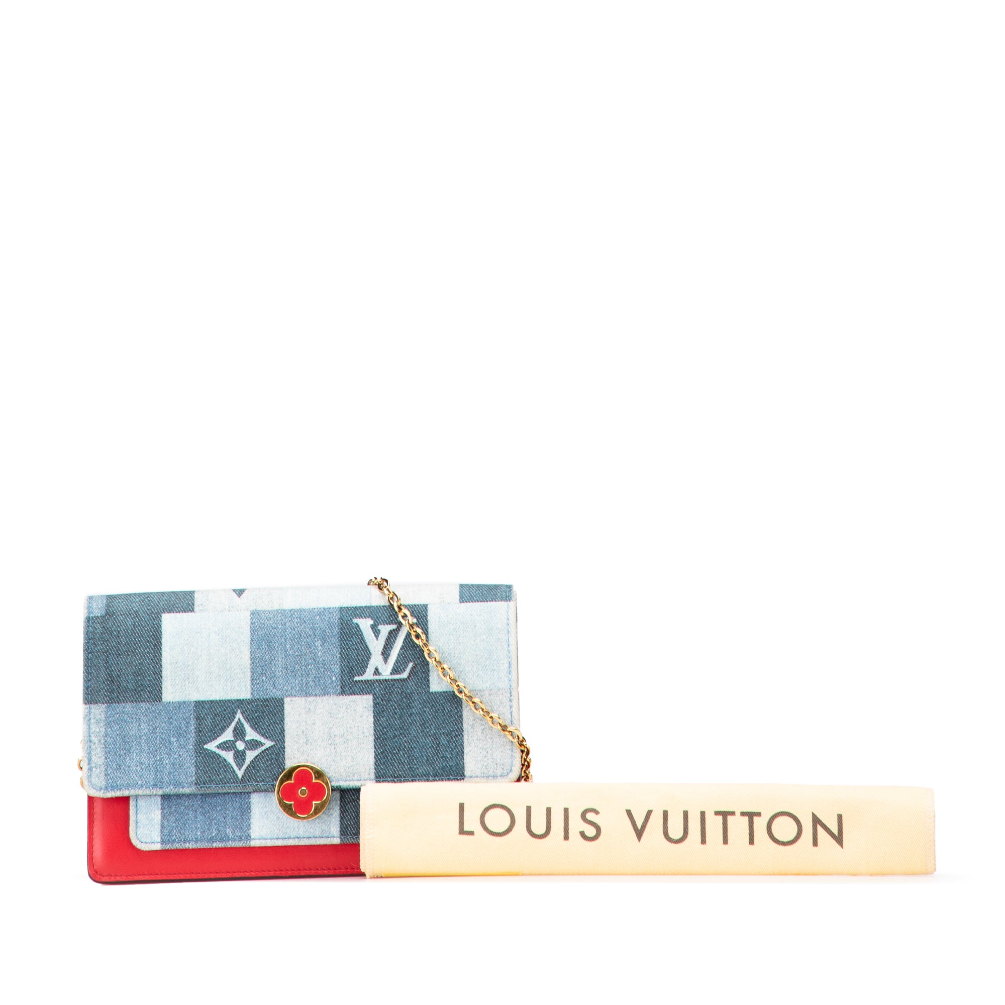 Monogram Denim Patchwork Fiore Chain Wallet
