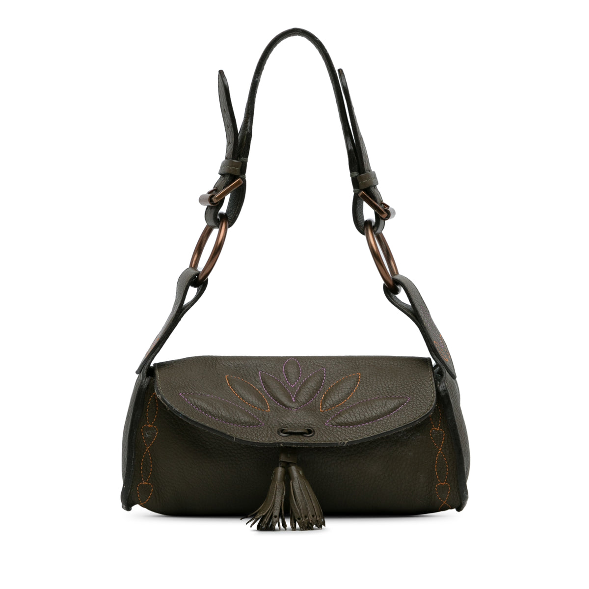 Floral Embroidered Leather Shoulder Bag_0