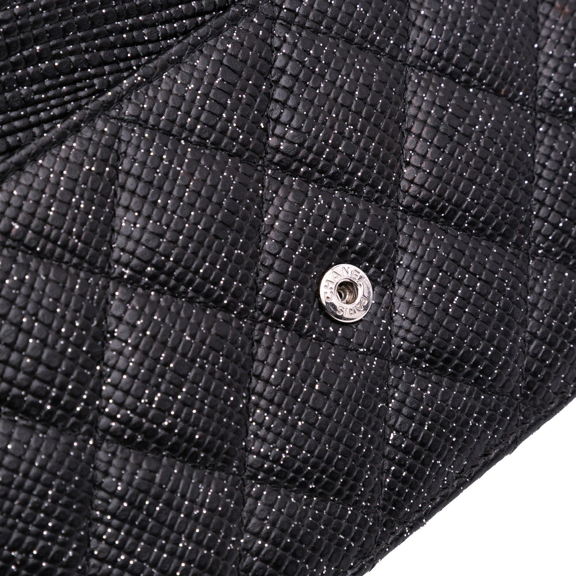 CC Quilted Glittered Calfskin Wallet On Chain