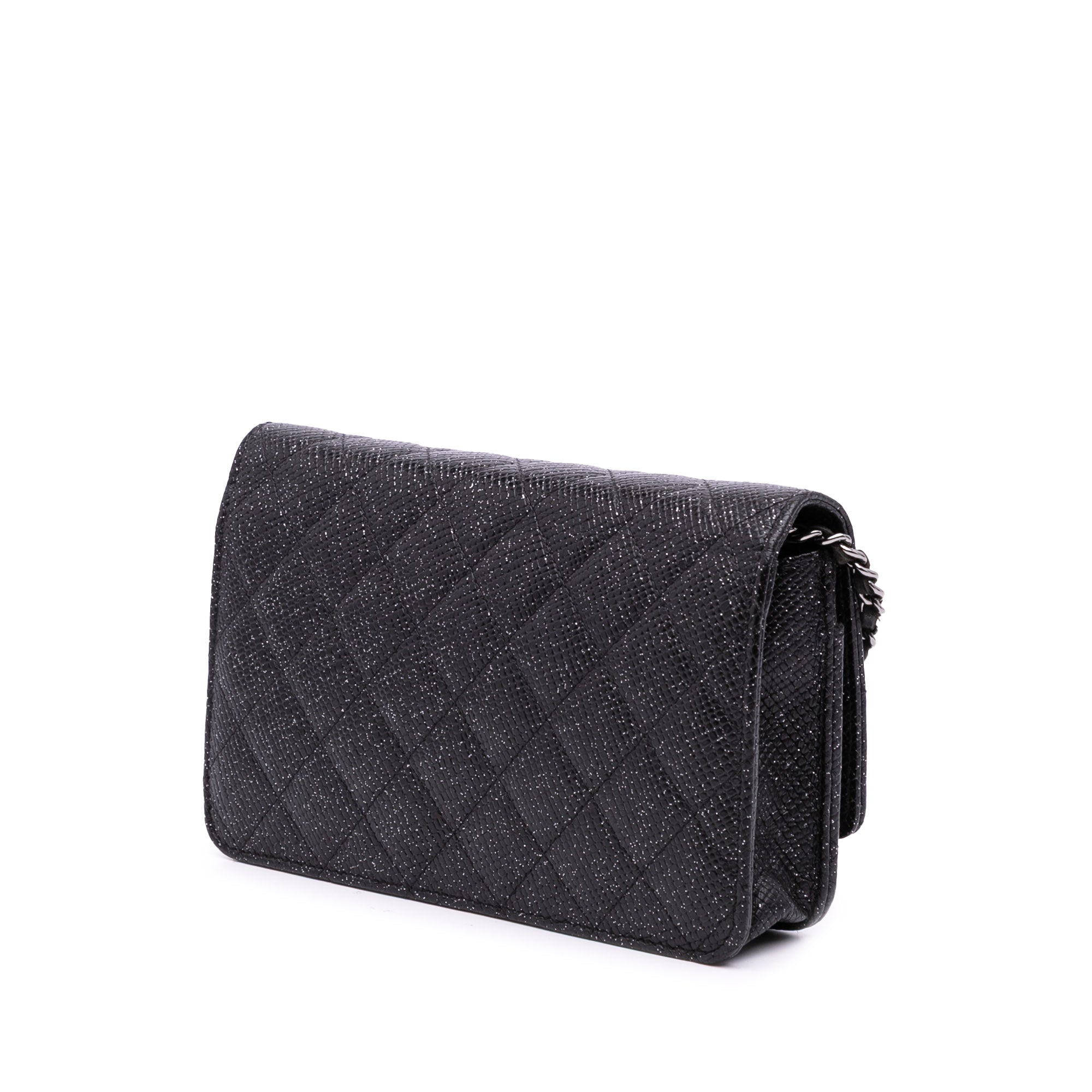 CC Quilted Glittered Calfskin Wallet On Chain