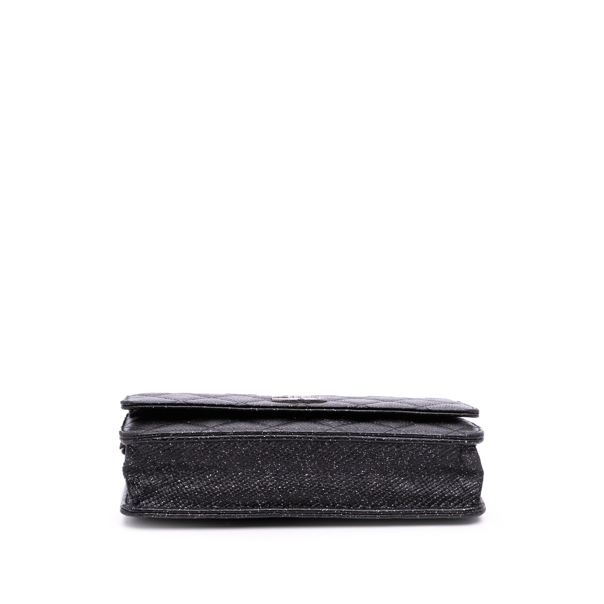 CC Quilted Glittered Calfskin Wallet On Chain