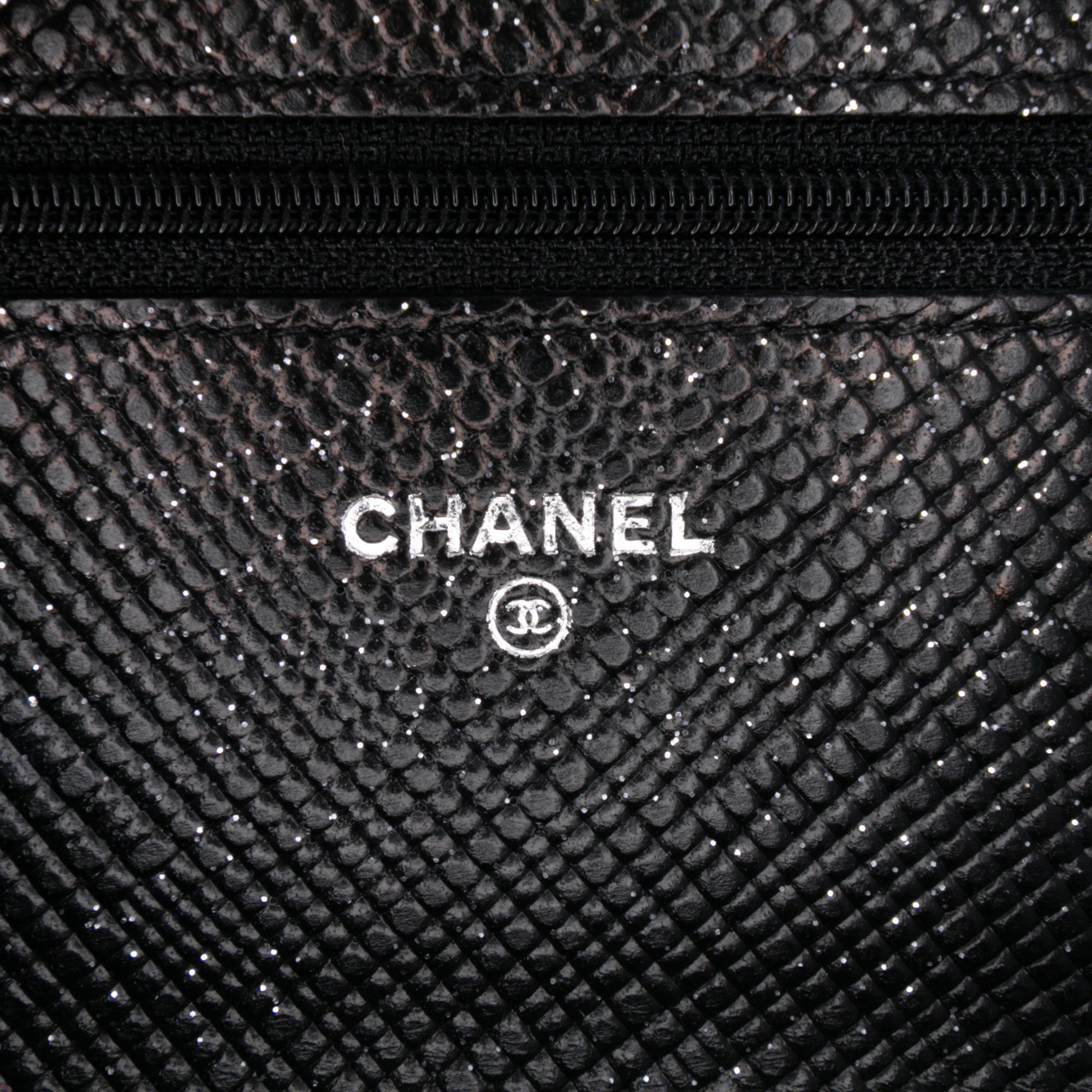 CC Quilted Glittered Calfskin Wallet On Chain