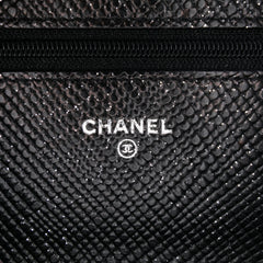CC Quilted Glittered Calfskin Wallet On Chain