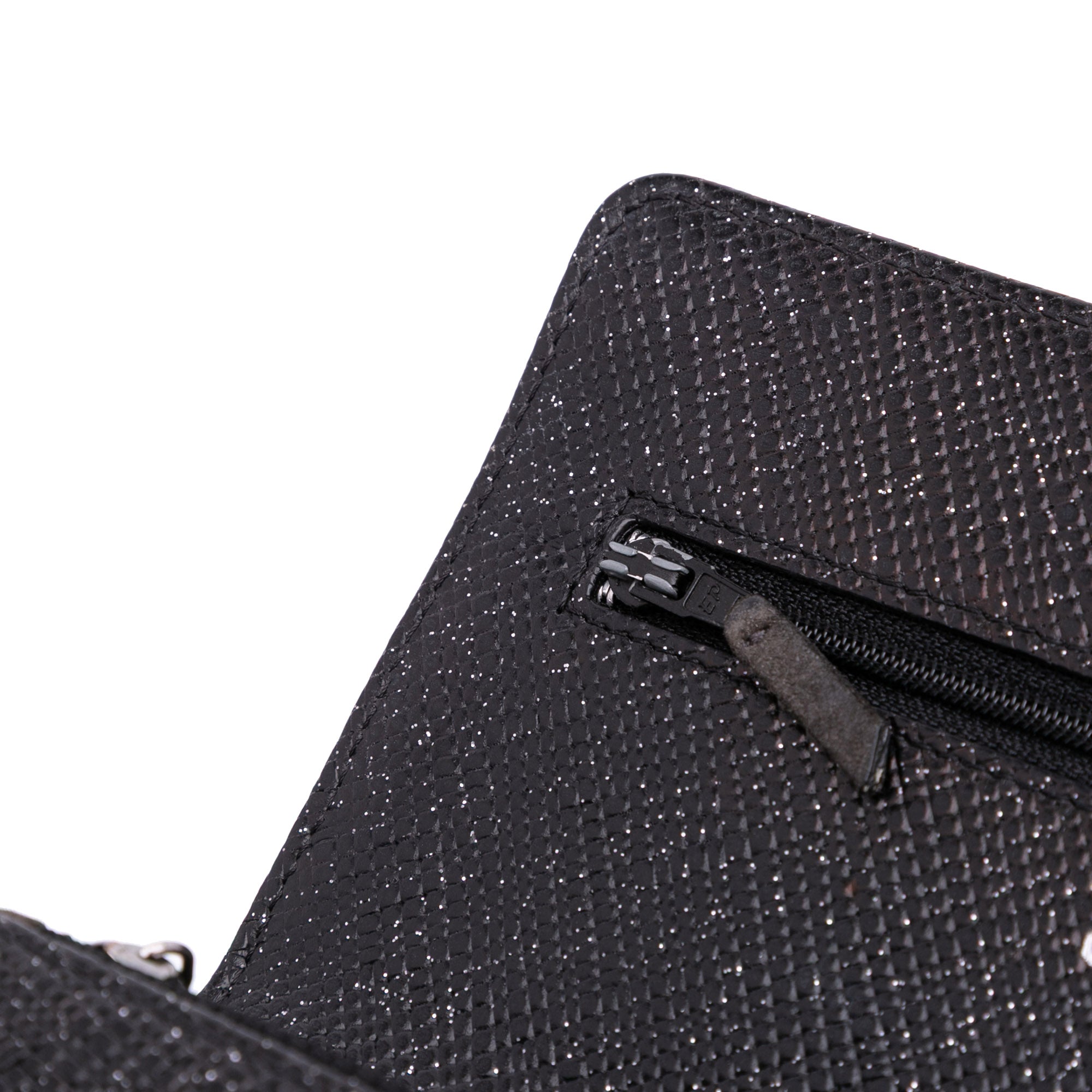CC Quilted Glittered Calfskin Wallet On Chain