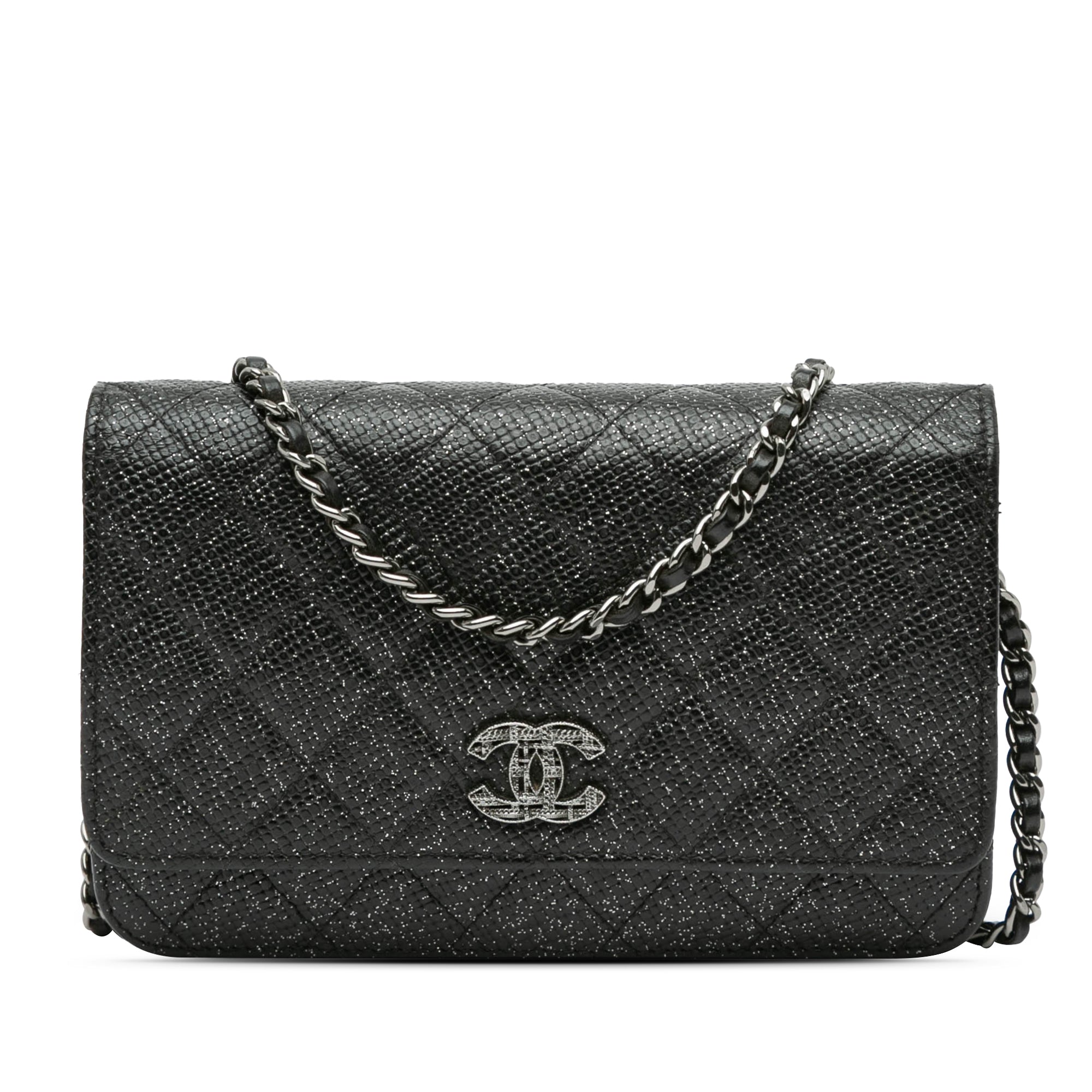 Quilted Glitter Calfskin Wallet on Chain