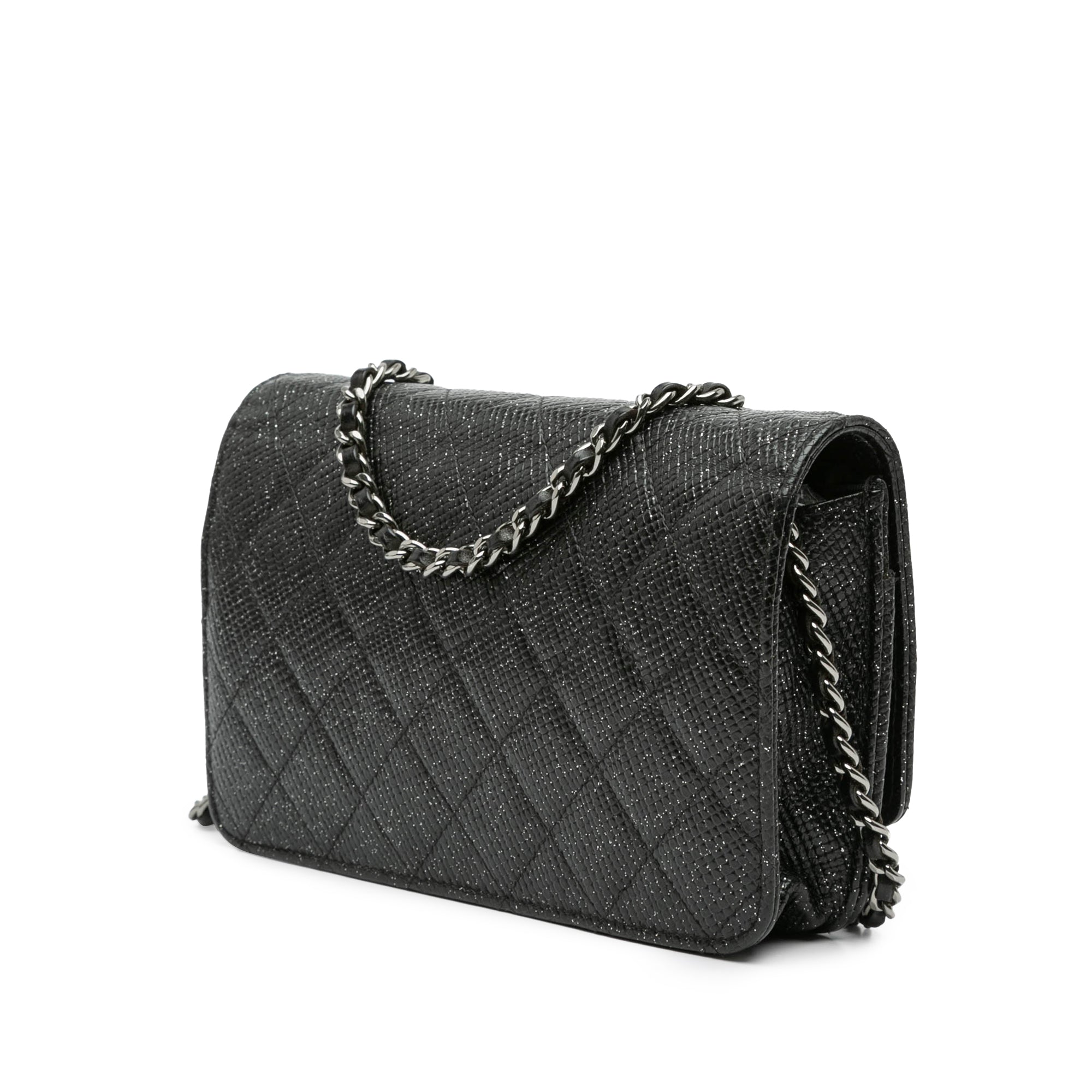 Quilted Glitter Calfskin Wallet on Chain