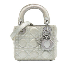 Micro Metallic Calfskin Cannage Lady Dior