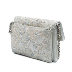 CC Iridescent and Studded Calfskin Flap Clutch on Chain