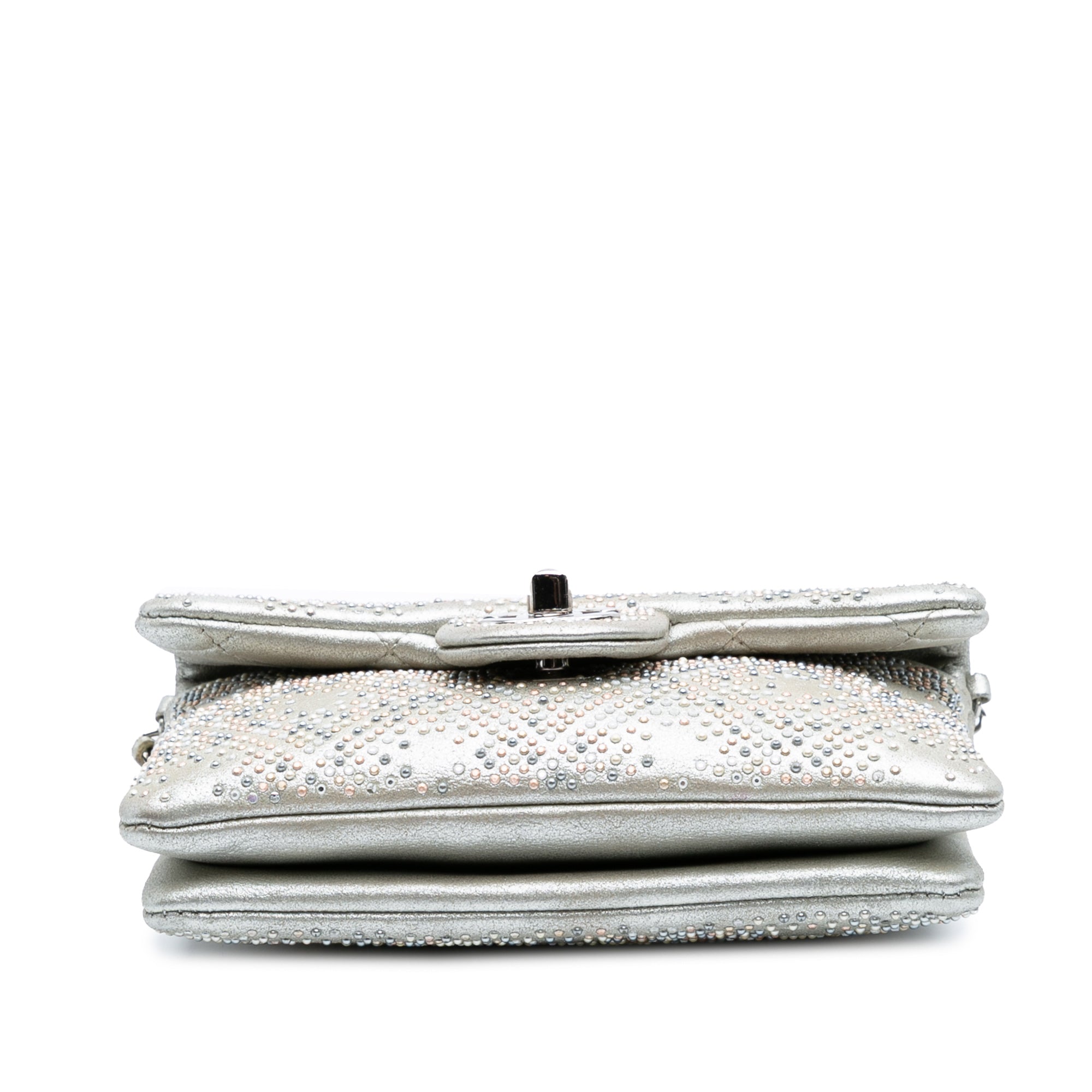 CC Iridescent and Studded Calfskin Flap Clutch on Chain