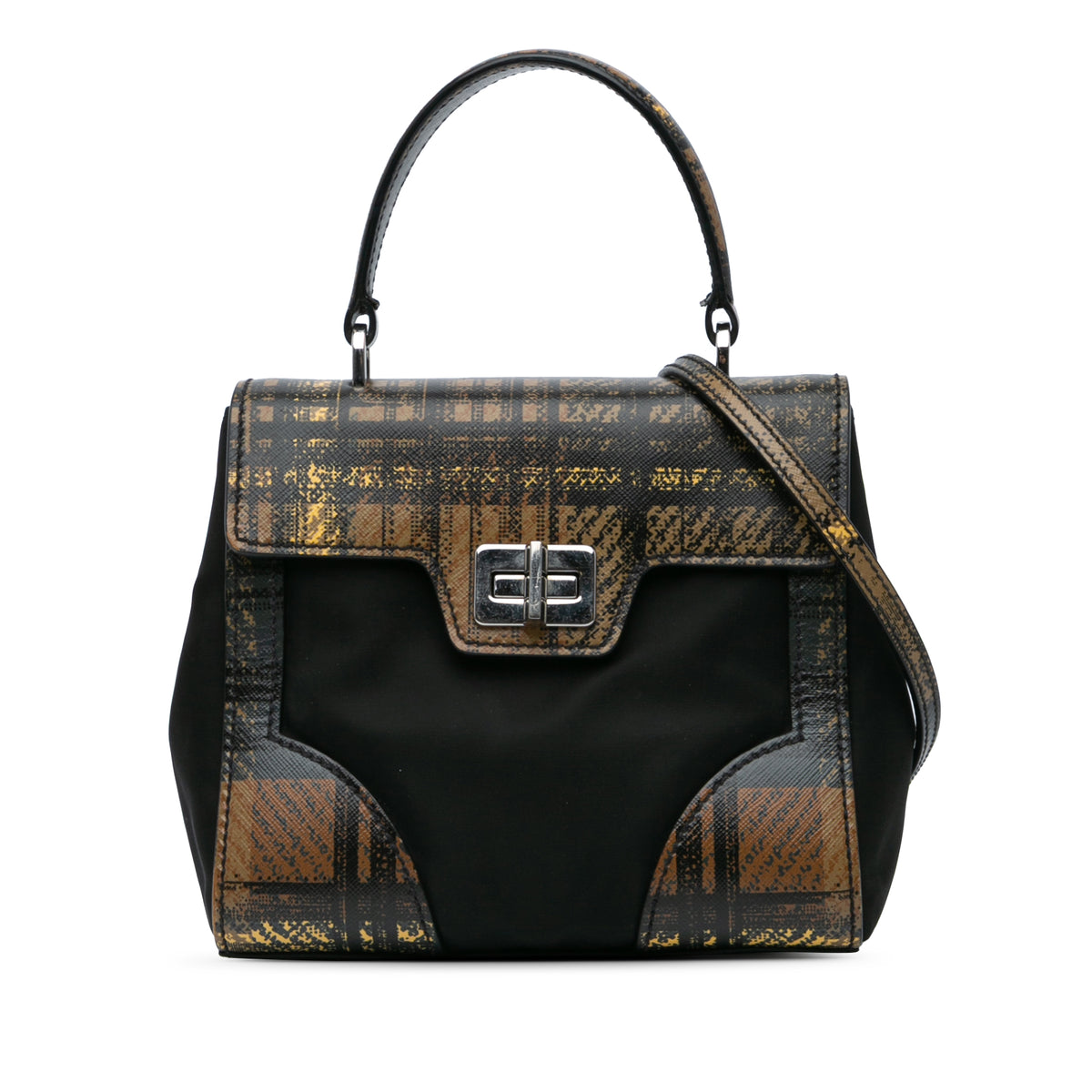 Tartan Saffiano Trimmed Tessuto Satchel