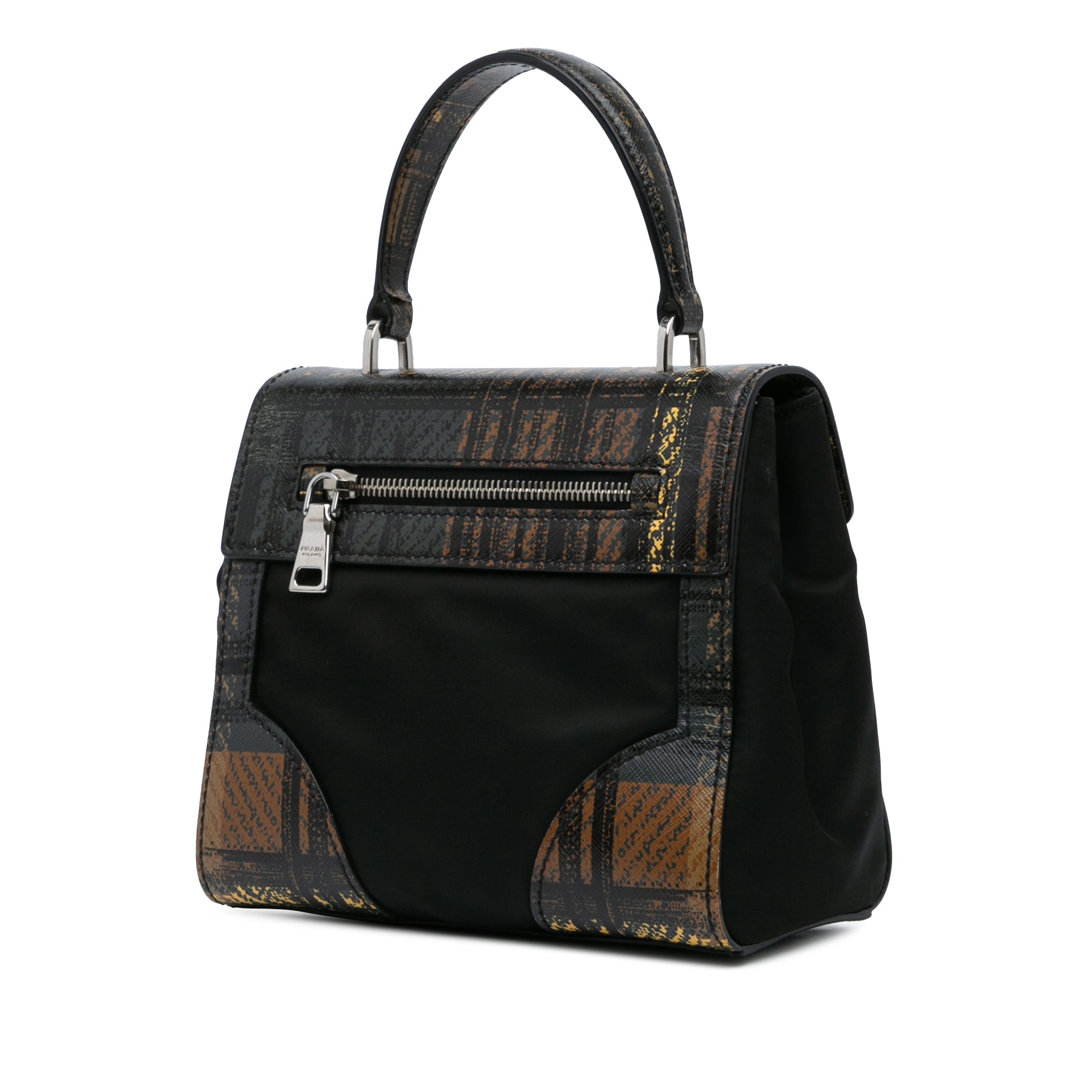 Tartan Saffiano Trimmed Tessuto Satchel