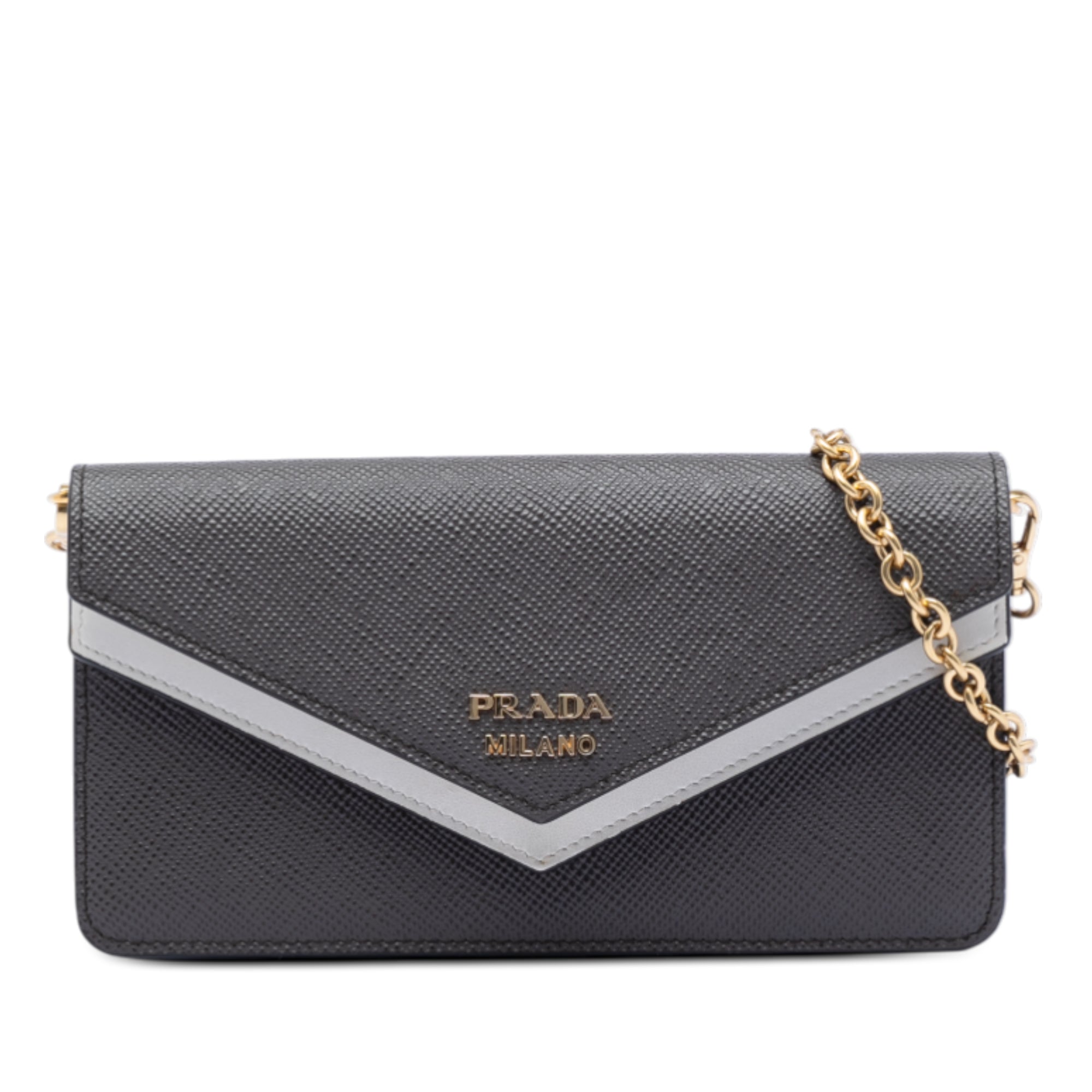 Bicolor Saffiano Lux Envelope Double Flap Wallet on Chain