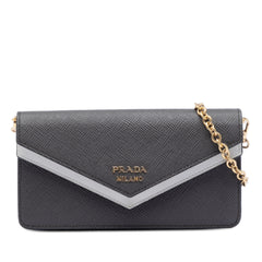 Bicolor Saffiano Lux Envelope Double Flap Wallet on Chain