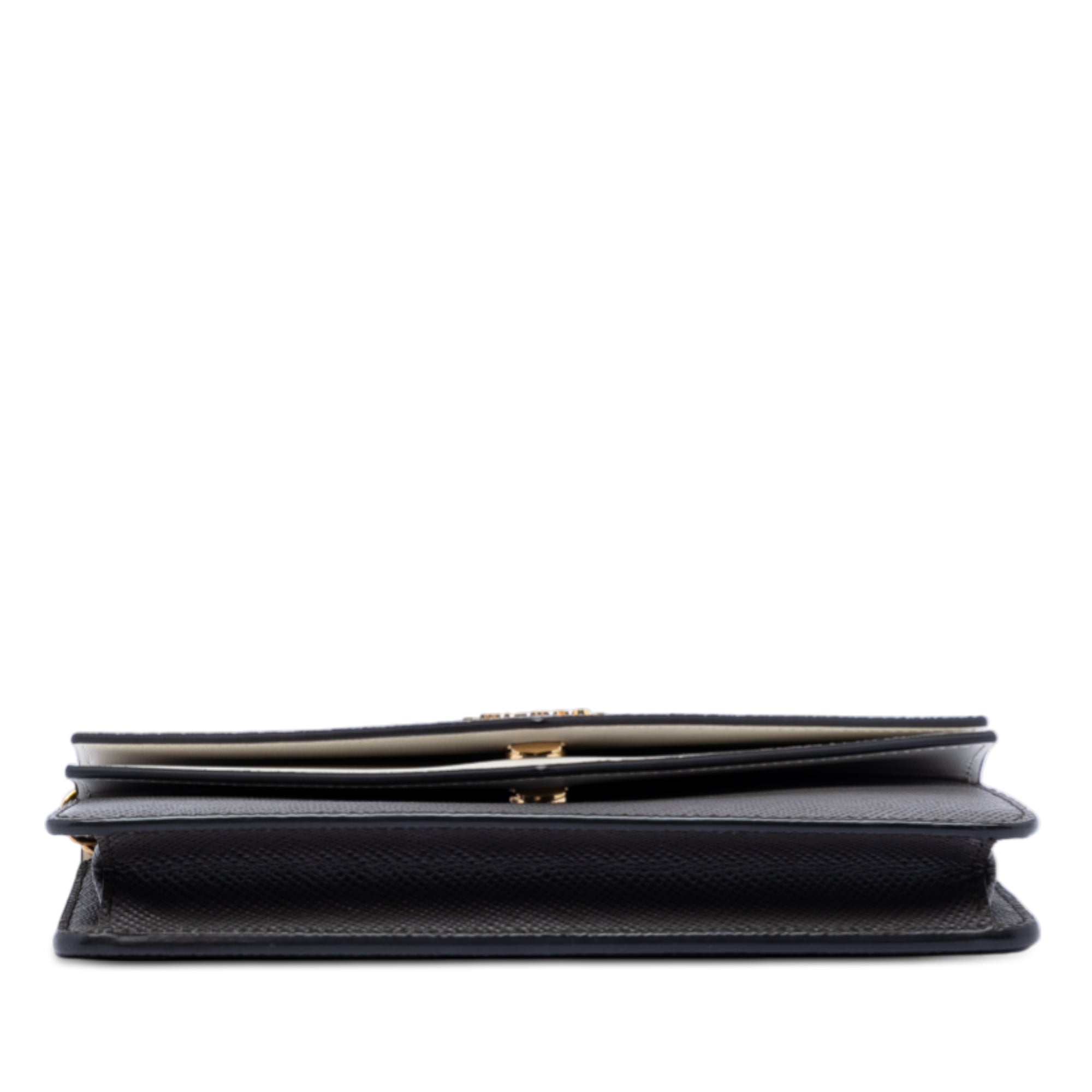 Bicolor Saffiano Lux Envelope Double Flap Wallet on Chain