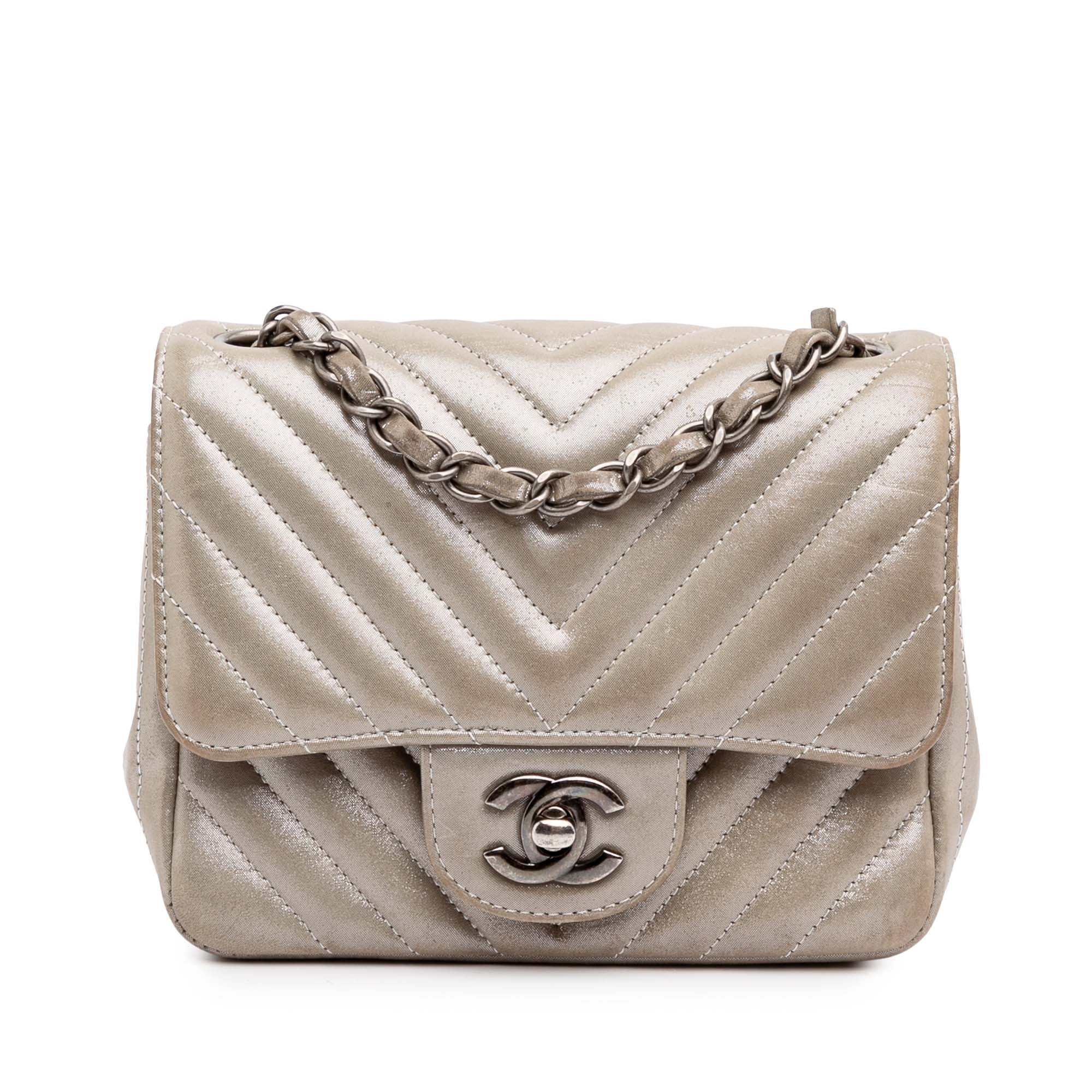 Mini Square Classic Chevron Iridescent Lambskin Single Flap