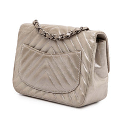 Mini Square Classic Chevron Iridescent Lambskin Single Flap