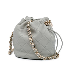 CC Quilted Calfskin Resin Bi-Color Chain Bucket Bag