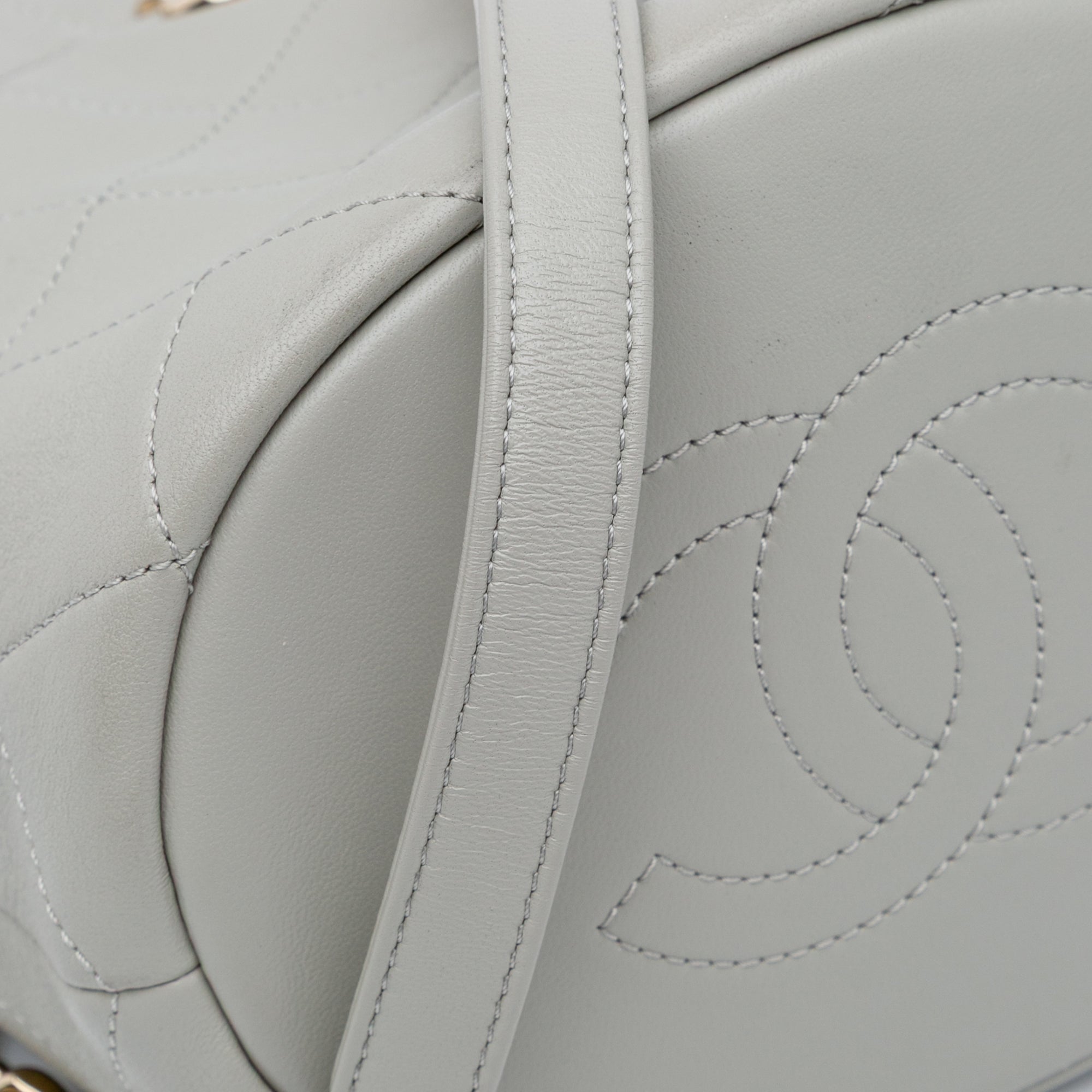 CC Quilted Calfskin Resin Bi-Color Chain Bucket Bag