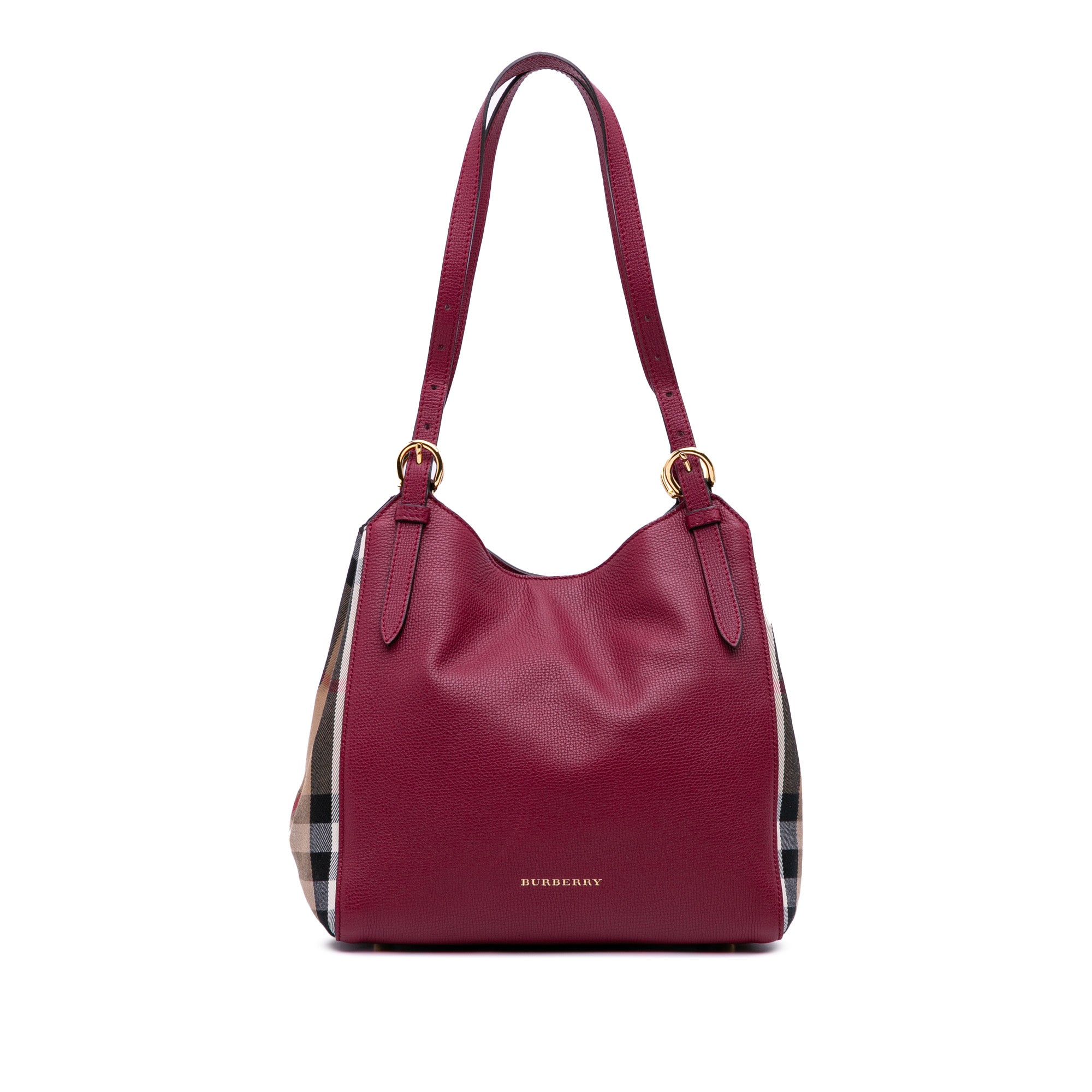 Grained Calfskin and House Check Canvas Canterbury Tote