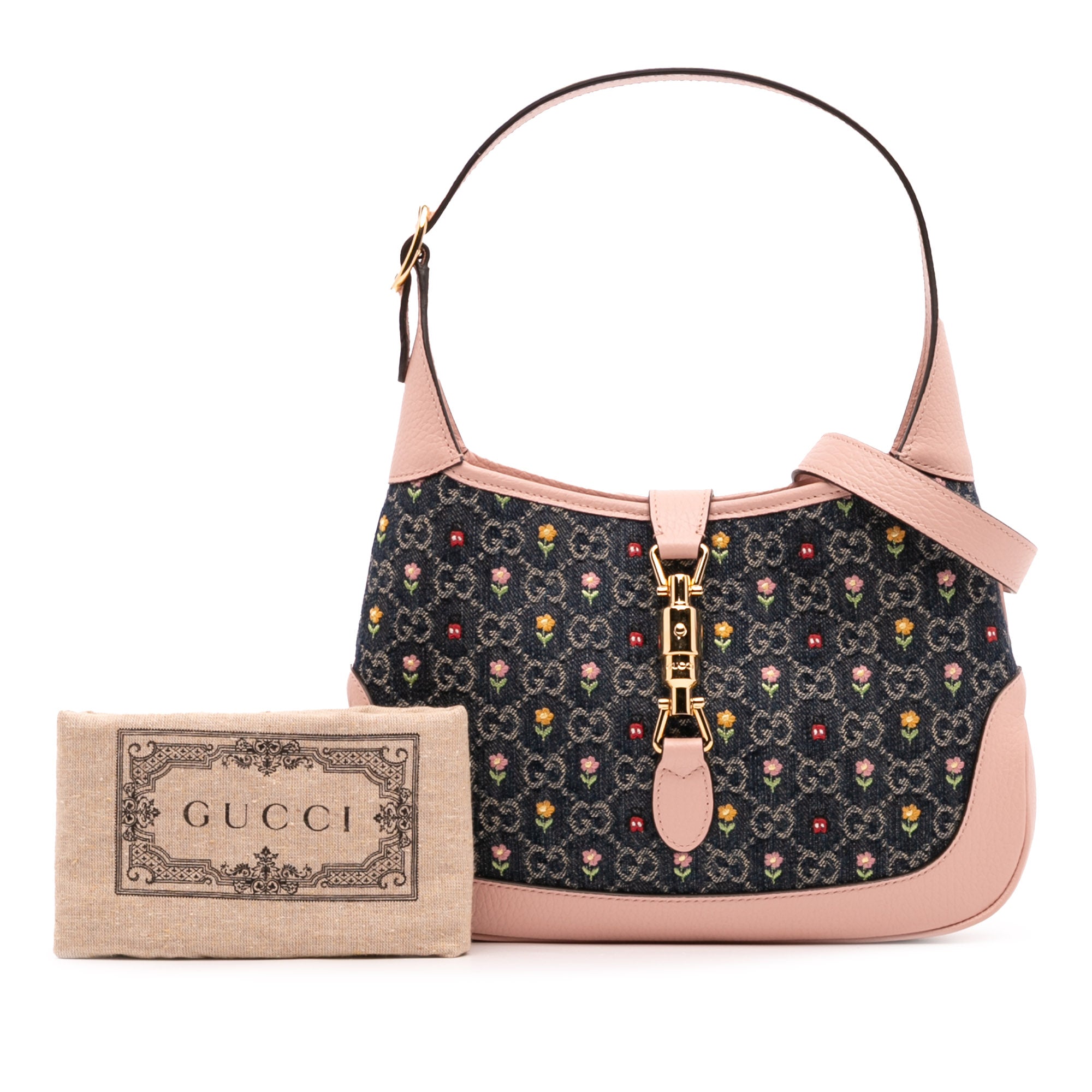 Limited Edition Small GG Embroidered Denim Floral Jackie 1961 Crossbody