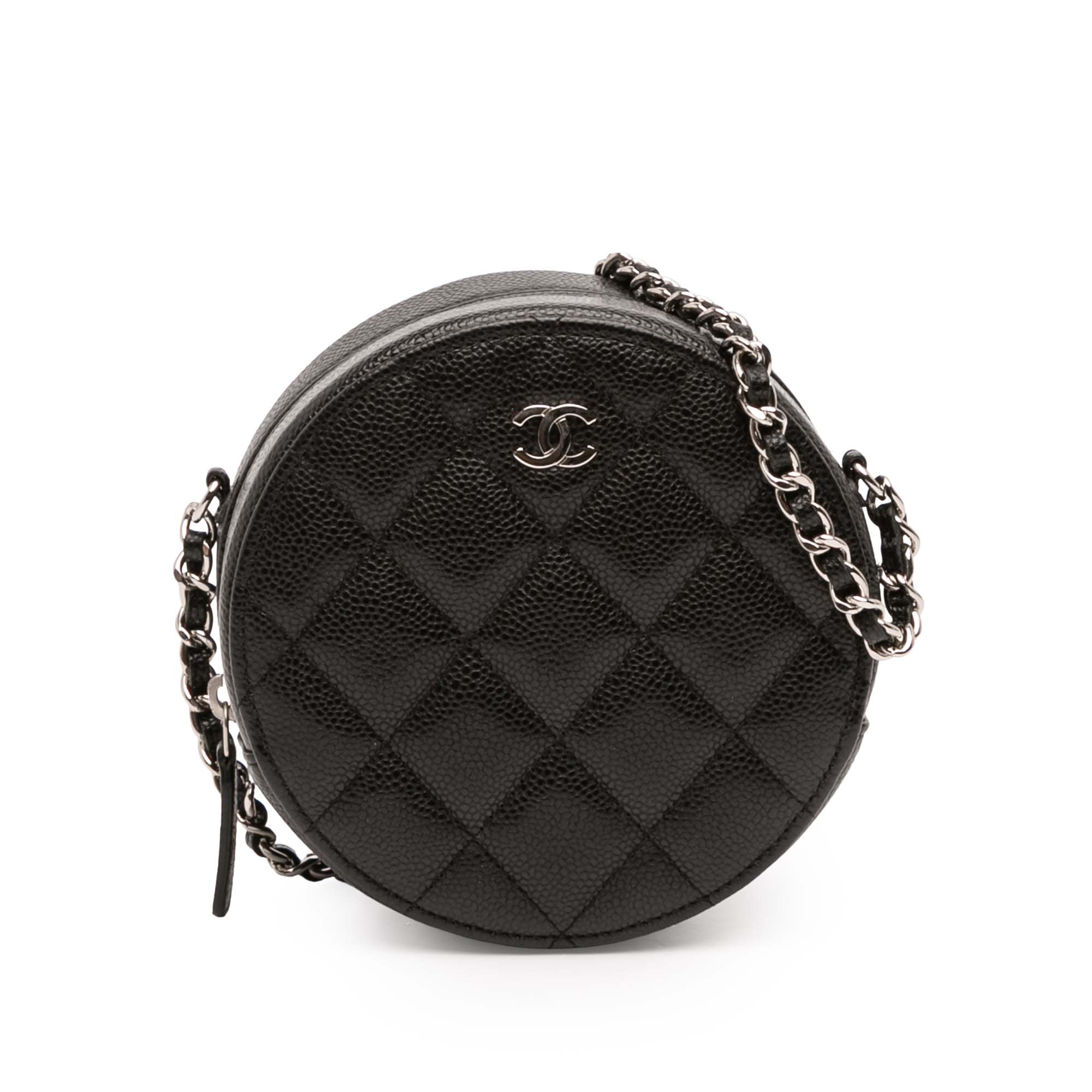 CC Quilted Caviar Round Clutch With Chain