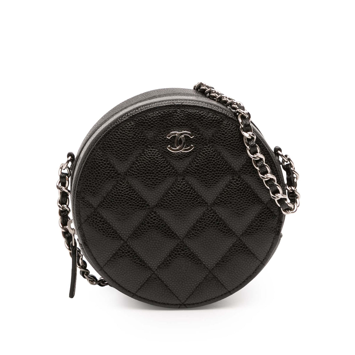 CC Quilted Caviar Round Clutch With Chain