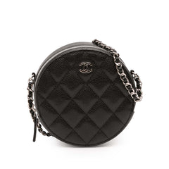 CC Quilted Caviar Round Clutch With Chain