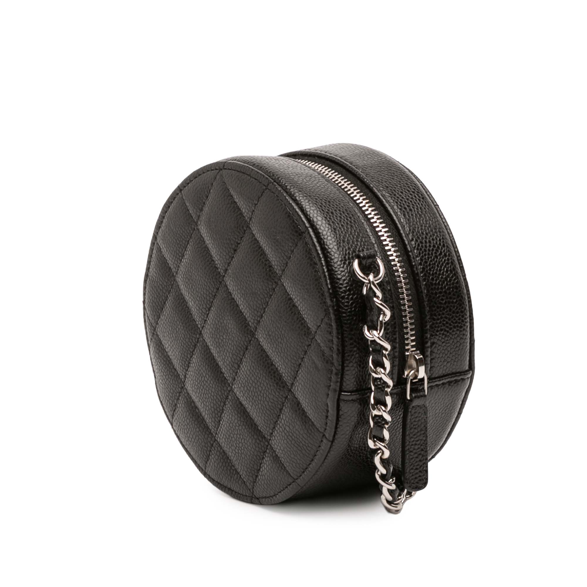 CC Quilted Caviar Round Clutch With Chain