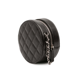 CC Quilted Caviar Round Clutch With Chain