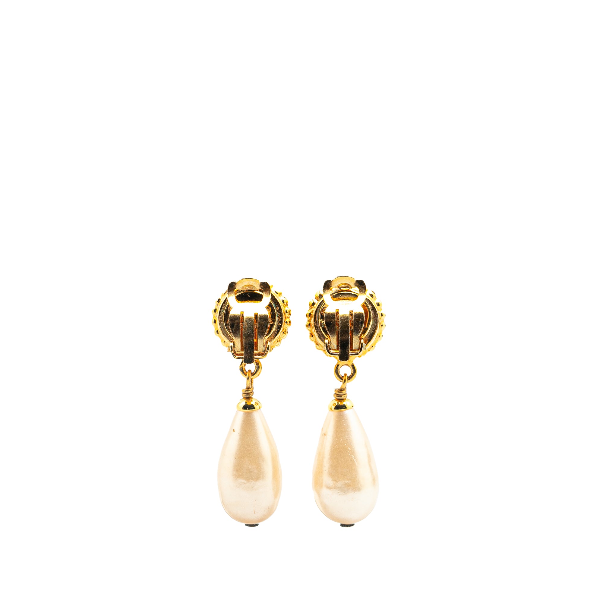 Gold Plated Clover Faux Pearl Drop Earrings