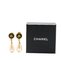 Gold Plated Clover Faux Pearl Drop Earrings