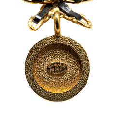 Leather and Gold Plated Medallion Bow Pendant Necklace