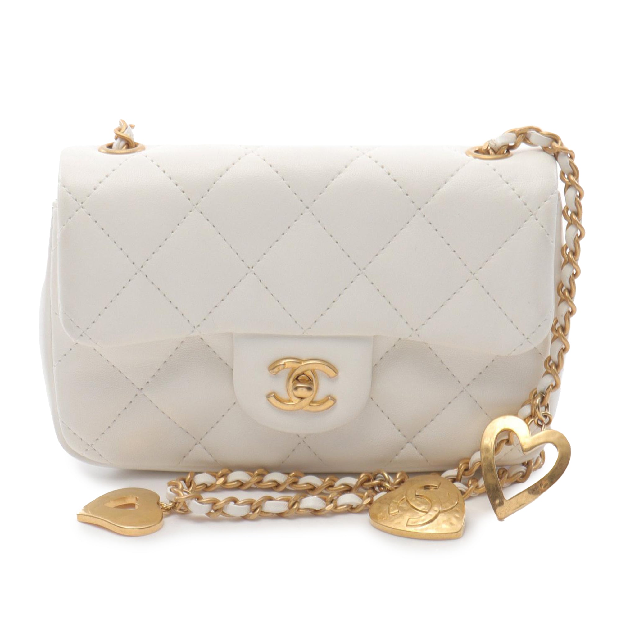 Mini Rectangular Quilted Lambskin Heart Charms Flap