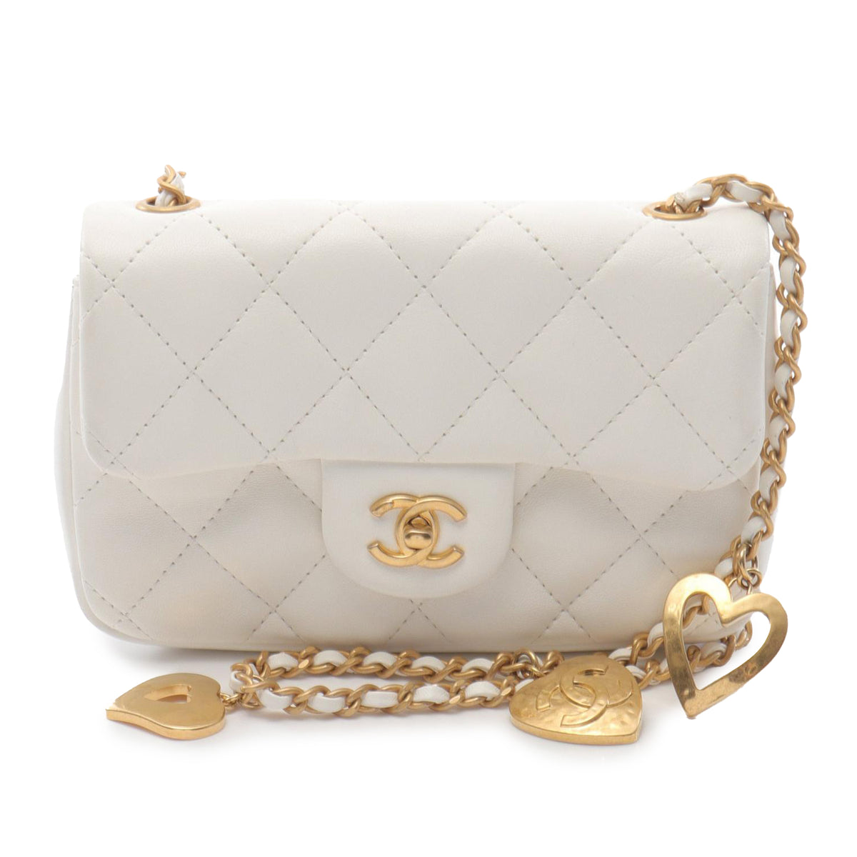 Mini Rectangular Quilted Lambskin Heart Charms Flap