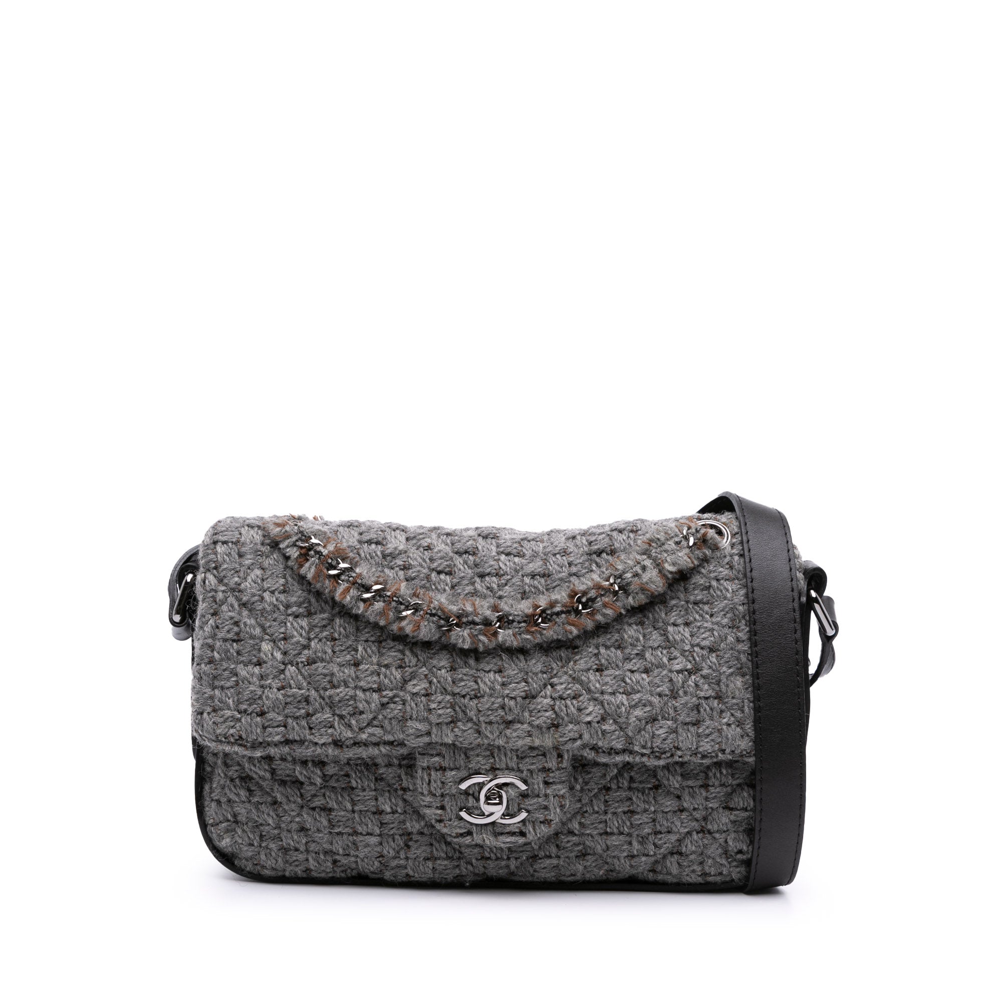 Quilted Wool and Calfskin Single Flap