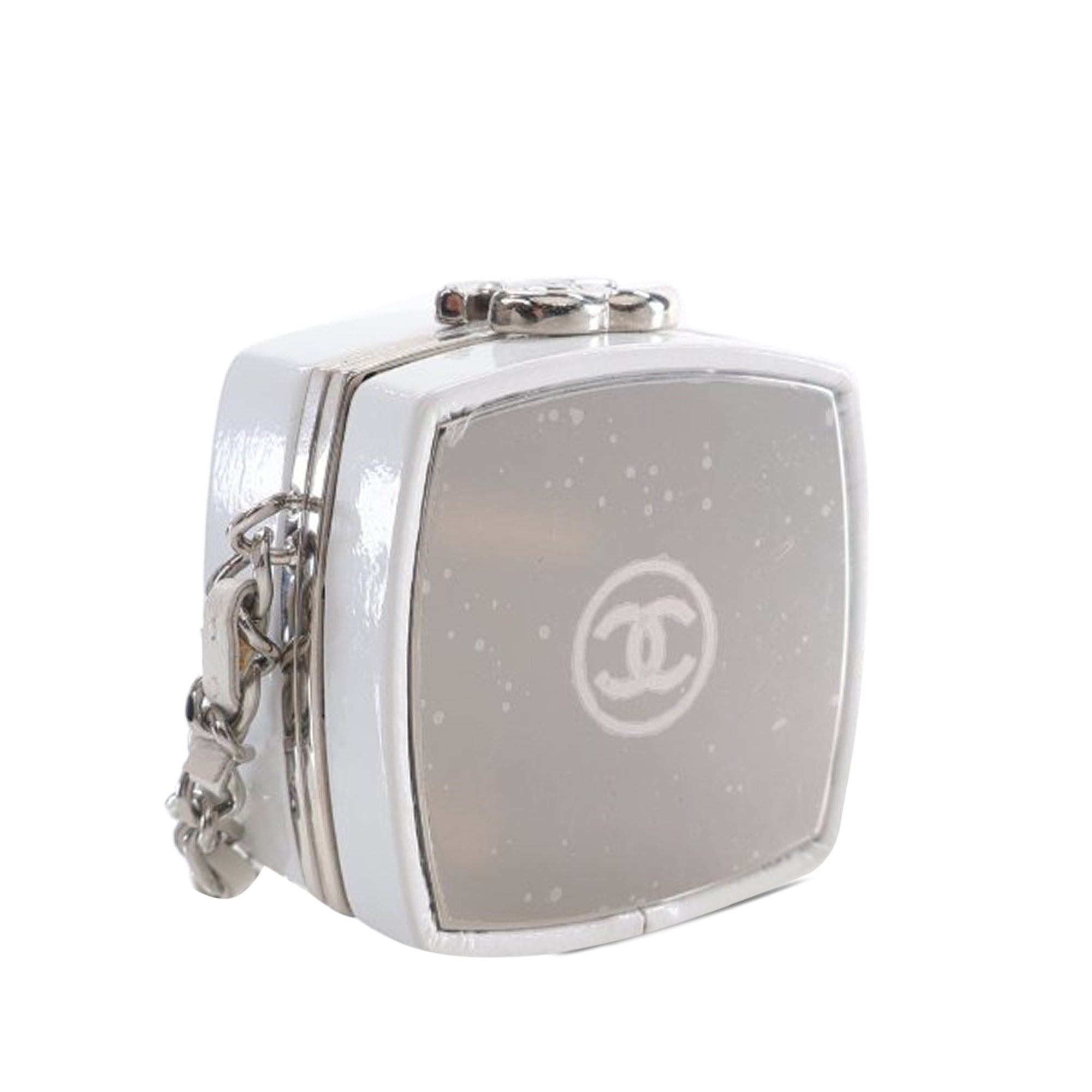 Patent Goatskin Make-Up Box Clutch With Chain